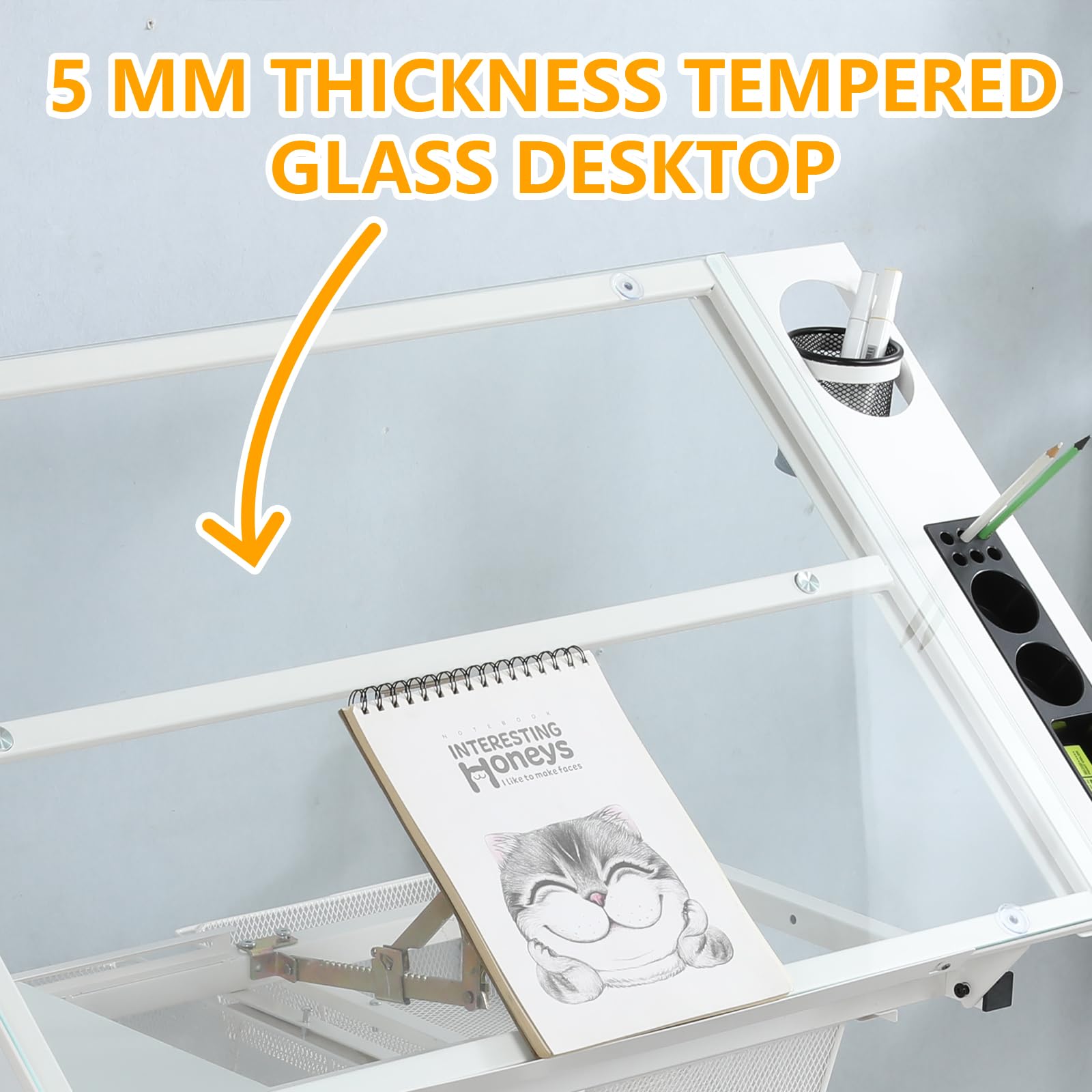 Adjustable Drafting Table with Stool - Tempered Glass Art Desk for Drawing & Painting, Height & Tabletop Adjustable, White - Perfect for Artists, Designers & Home Office Workspace