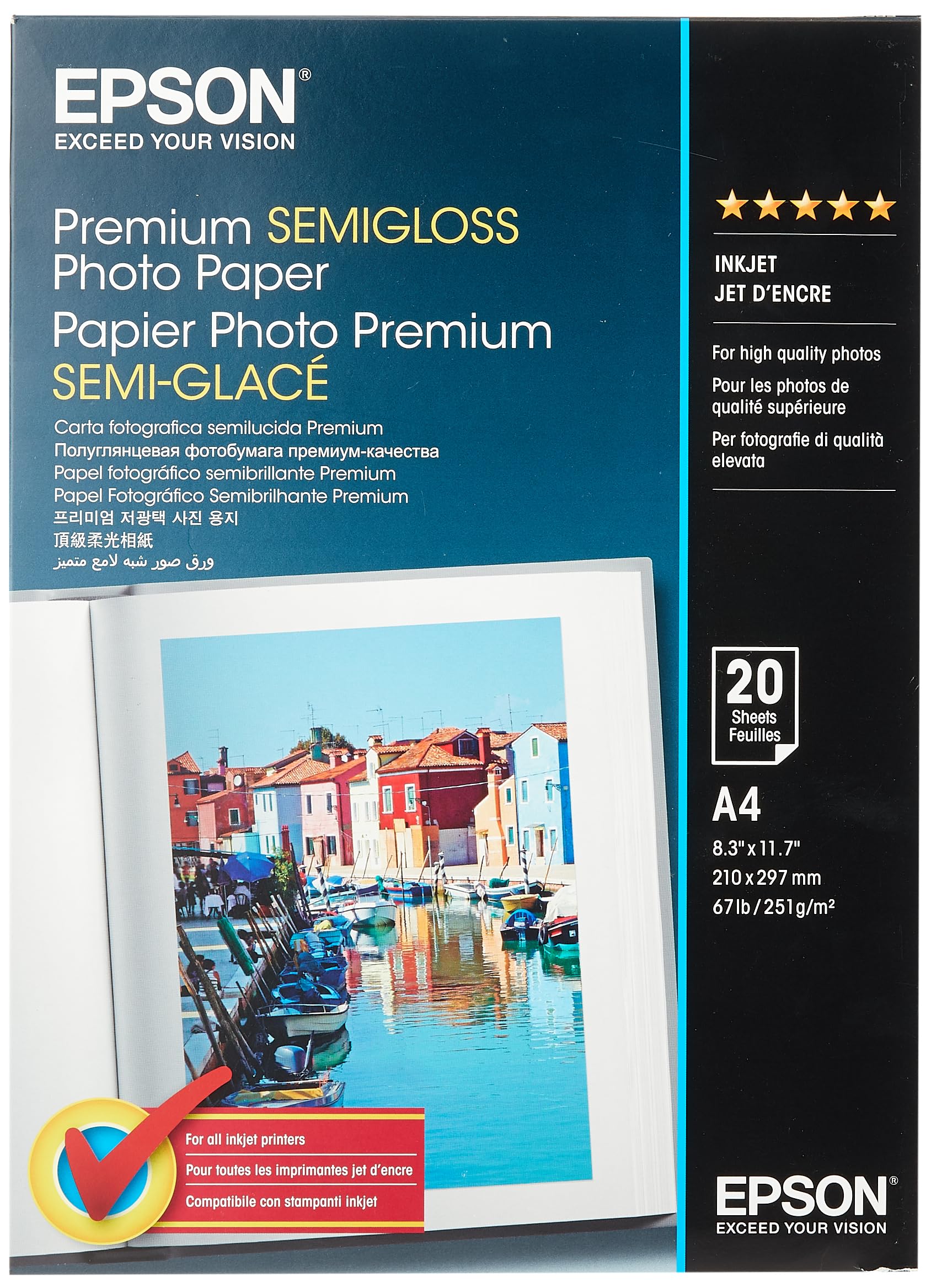 Epson Premium Semigloss Photo Paper - A4 Size, 200 Sheets, Vibrant Color Reproduction | Ideal for Professional Photography, Art Prints & Home Decor Projects