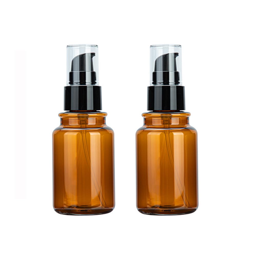 2-Pack 120ml/4oz Amber Plastic Refillable Lotion Pump Bottles - Leakproof Travel Containers for Shampoo, Cream, Essential Oil & Makeup | Perfect for Toiletries, Gym Bag & Airplane Carry-On