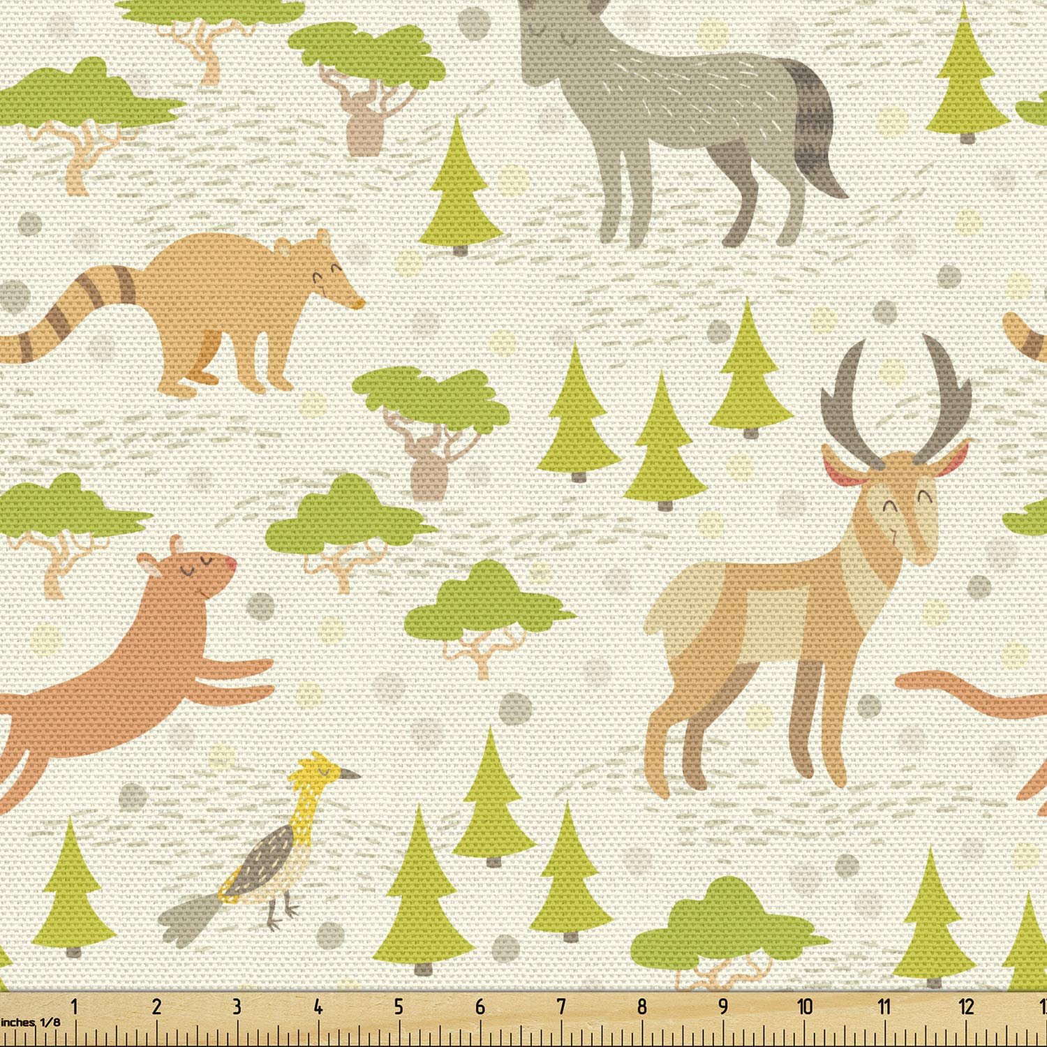 Ambesonne Northwoods Fabric by The Yard - North American Forest Animals Print with Wolf, Antelope, Cougar & Bird Design - 10 Yards Multicolor Decorative Fabric for Upholstery, Curtains, Pillows & Home Decor | Perfect for Cabin, Lodge & Rustic Interior Design