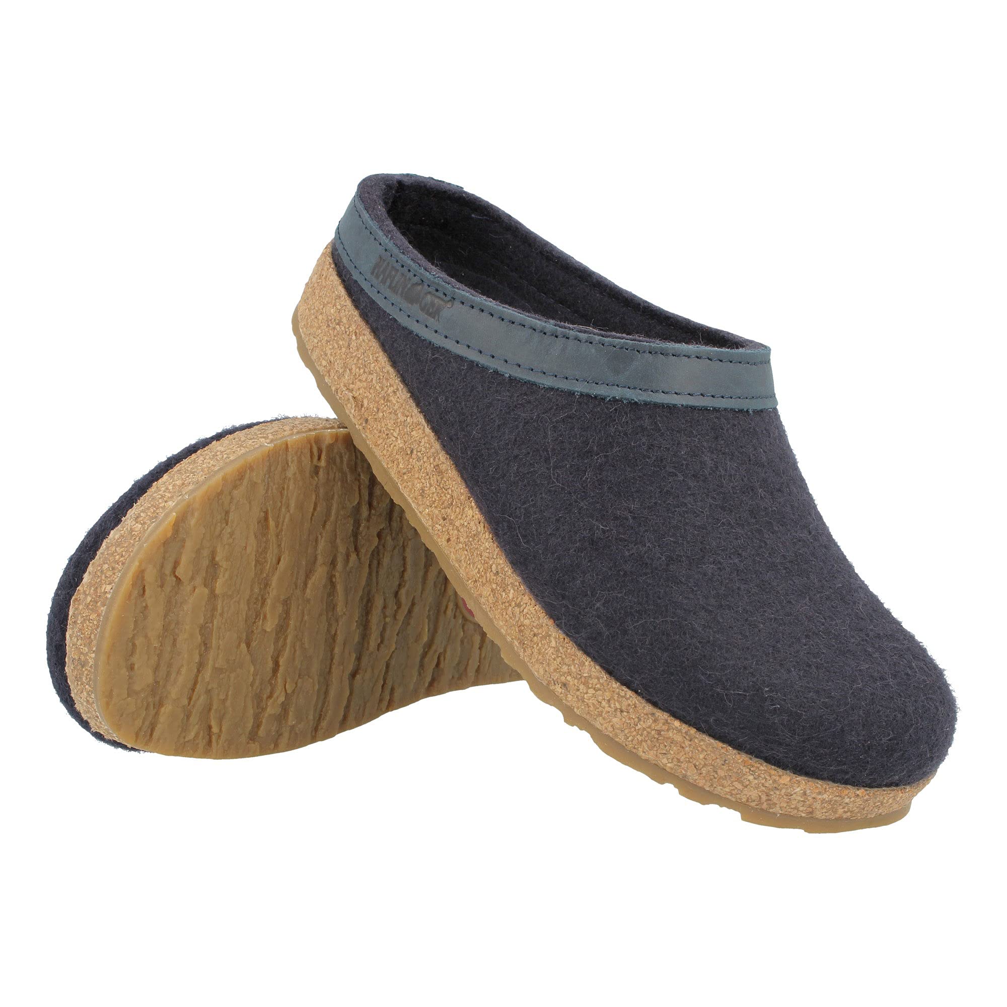 Haflinger Men's Wool Felt Open Back Slippers - Blue Medium Blue 70 (Size 17) | Cozy Indoor House Shoes for Relaxation & Comfort at Home