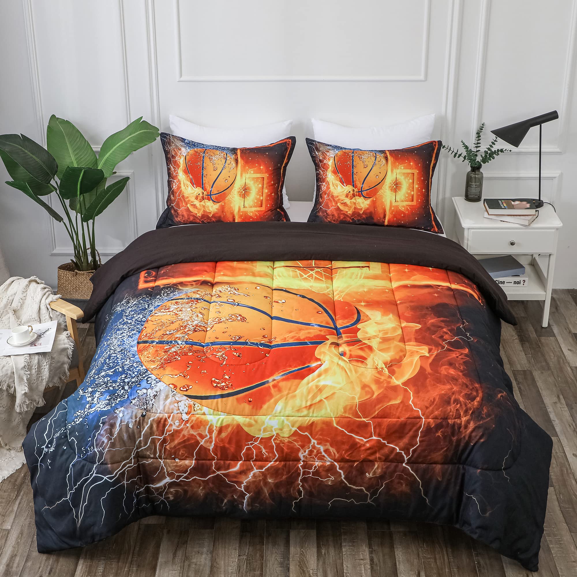 Litanika 3D Basketball Comforter Set Twin Size (66x90 Inches) - Microfiber Sports Bedding with Matching Pillowcase for Boys & Kids | Perfect for Bedroom Decor, Sleepovers, and Basketball Fans