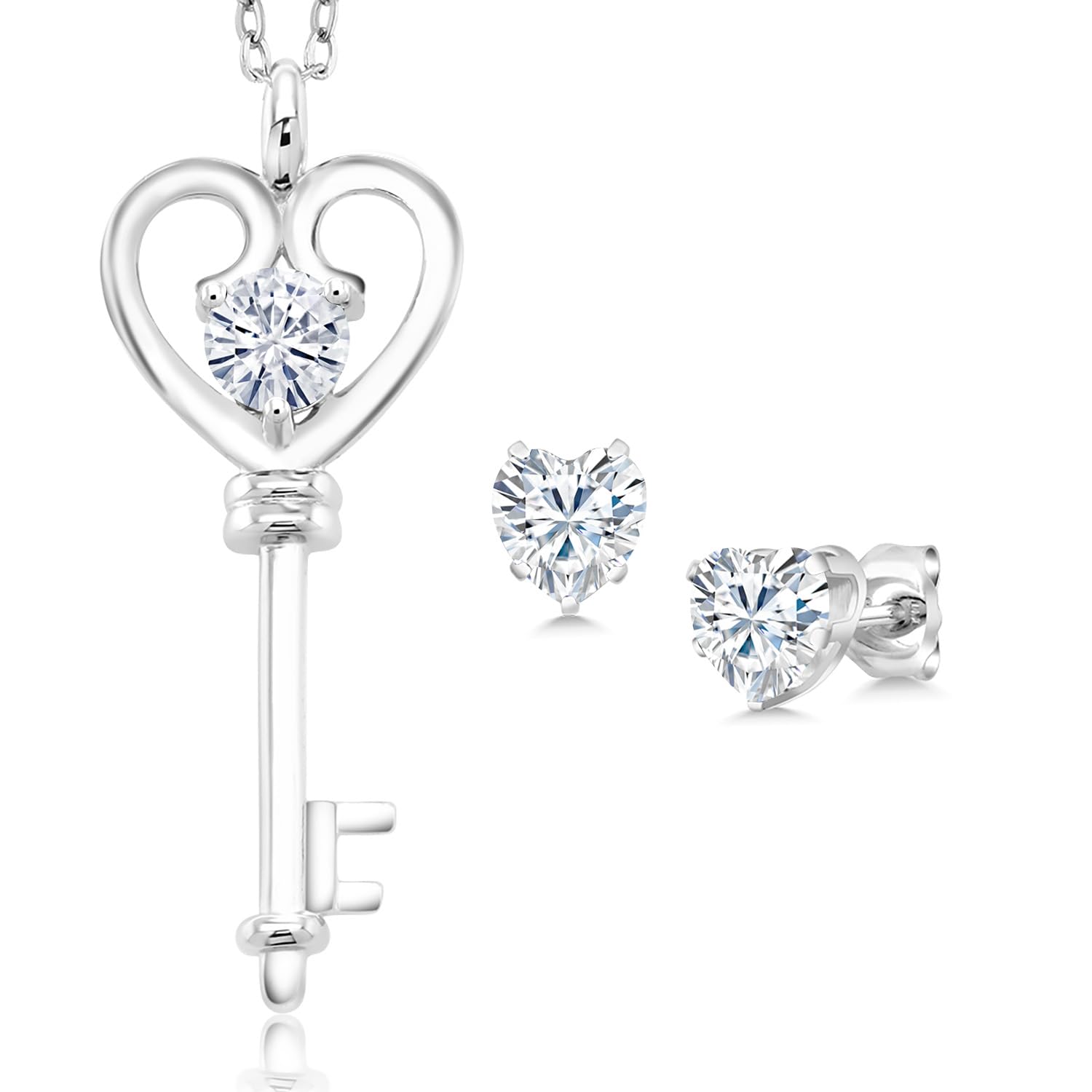 Gem Stone King 925 Sterling Silver Moissanite Pendant & Earrings Set (1.34 Cttw) - Elegant Jewelry for Wedding, Anniversary & Special Occasions