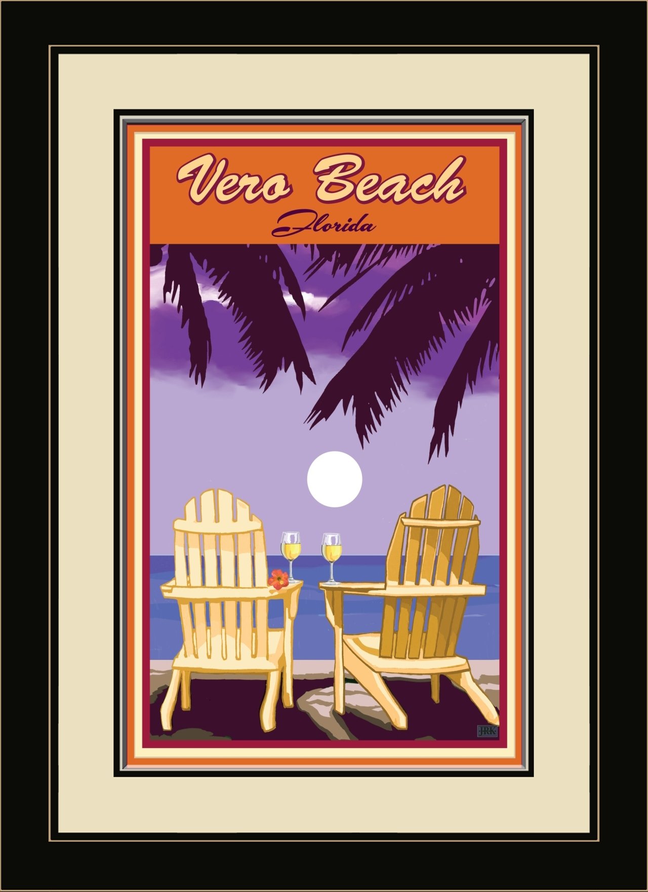 Joanne Kollman Vero Beach Florida Adirondack Chairs Palms White Wine Framed Wall Art - 13