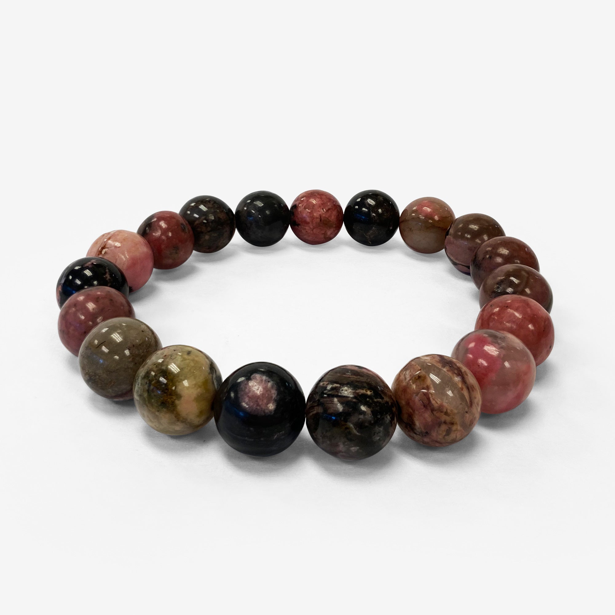 10mm Rhodonite Gemstone Round Beads Stretch Bracelet for Men & Women - Handmade Healing Jewelry for Stress Relief & Emotional Balance