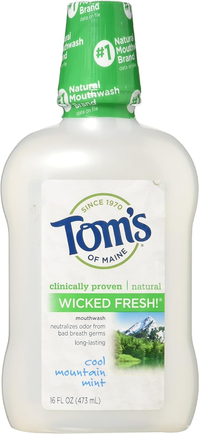 Tom's of Maine Wicked Fresh Cool Mountain Mint Mouthwash - 24 Pack | Alcohol-Free Fluoride Mouthwash for Fresh Breath & Plaque Protection | Perfect for Home, Office & Travel Use