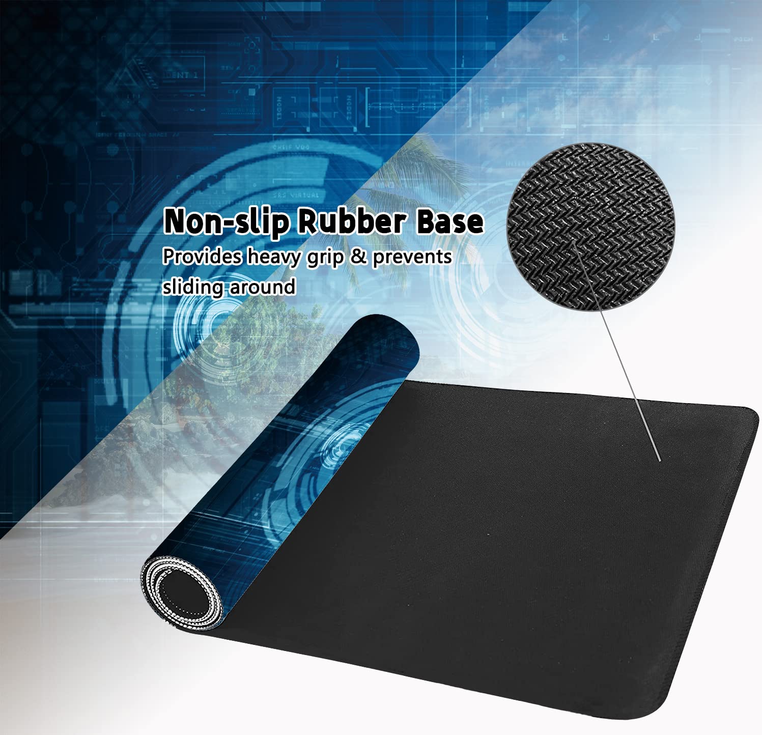XXL Gaming Mouse Pad - 35.4 x 15.7 Inch Non-Slip Rubber Base with Stitched Edges | Abstract Blue Futuristic Design Desk Mat for Keyboard & Mouse | Perfect for Office, Gaming Setup & Home Decor (Women, Men, Girls)