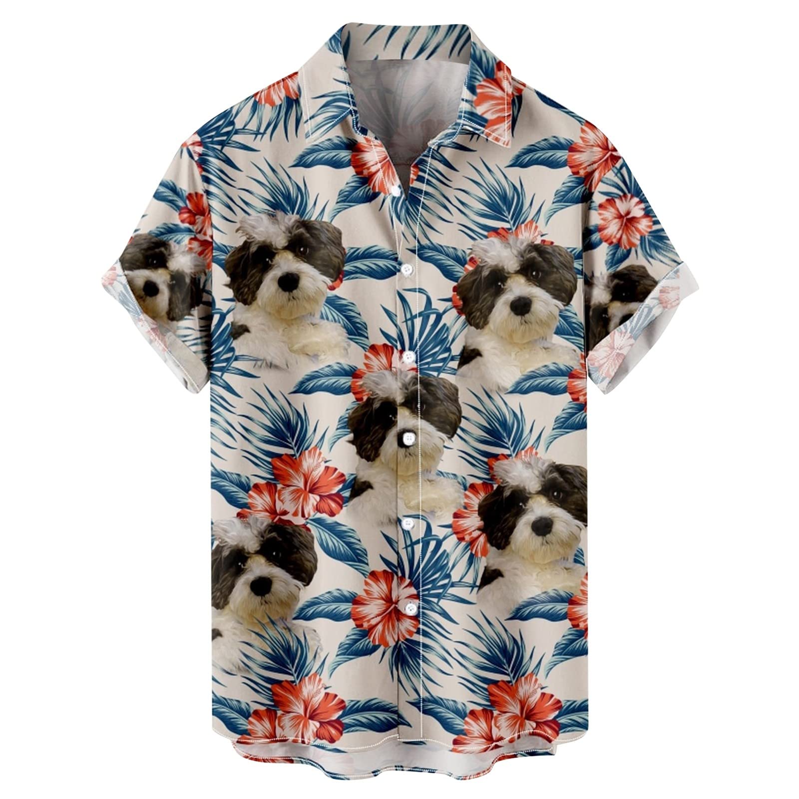 Men's Hawaiian Shirt Short Sleeve Button Down - Tropical Floral Print Beach Shirt for Summer Vacation, Pool Party & Casual Wear | Matching Toddler Critter Tights for Family Outfits