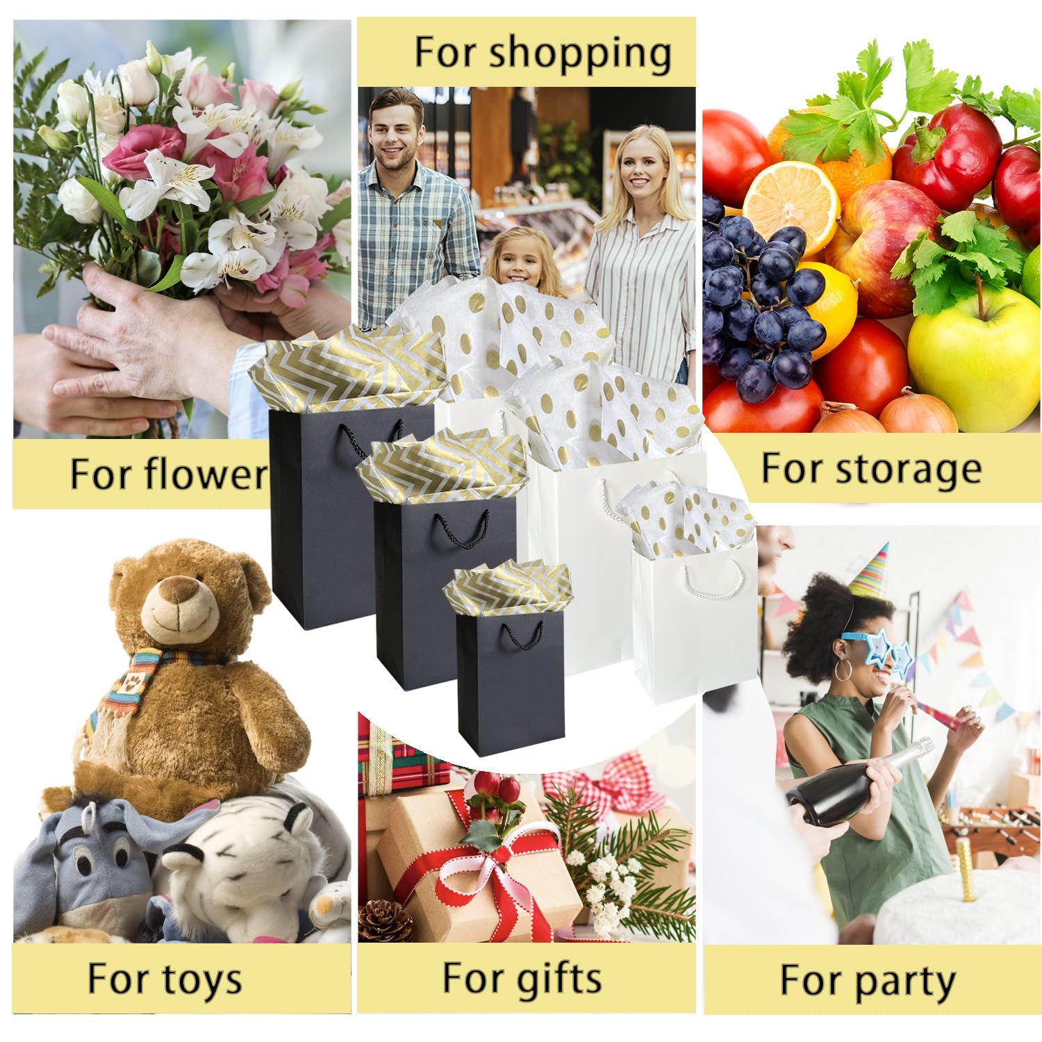 AMROSE 12 Pack Assorted Gift Bags Set with Tissue Paper - Small, Medium & Large Recyclable Paper Gift Bags for Birthdays, Parties, Mother's Day, Weddings | Perfect for Gift Wrapping, Party Favors, Holiday Presents & Special Occasions