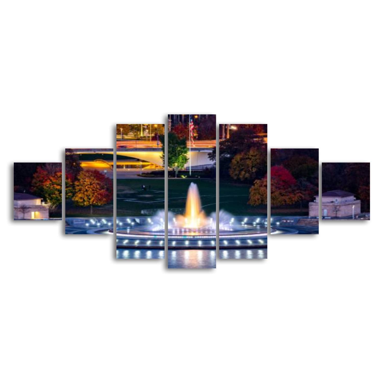 Point State Park Pittsburgh Canvas Wall Art - Framed 7-Panel Large Painting for Living Room, Bedroom & Office Decor - Ready to Hang | Perfect for Home, Office & Gift Giving