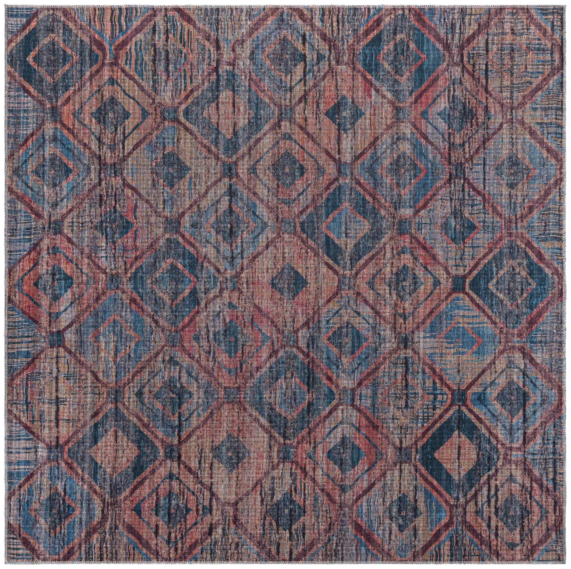 Washable Blue Flatweave Rug 7x7 ft - Sisu Collection by Rugs.com | Stain-Resistant Indoor/Outdoor Carpet for Living Room, Kitchen, Entryway & Patio Decor