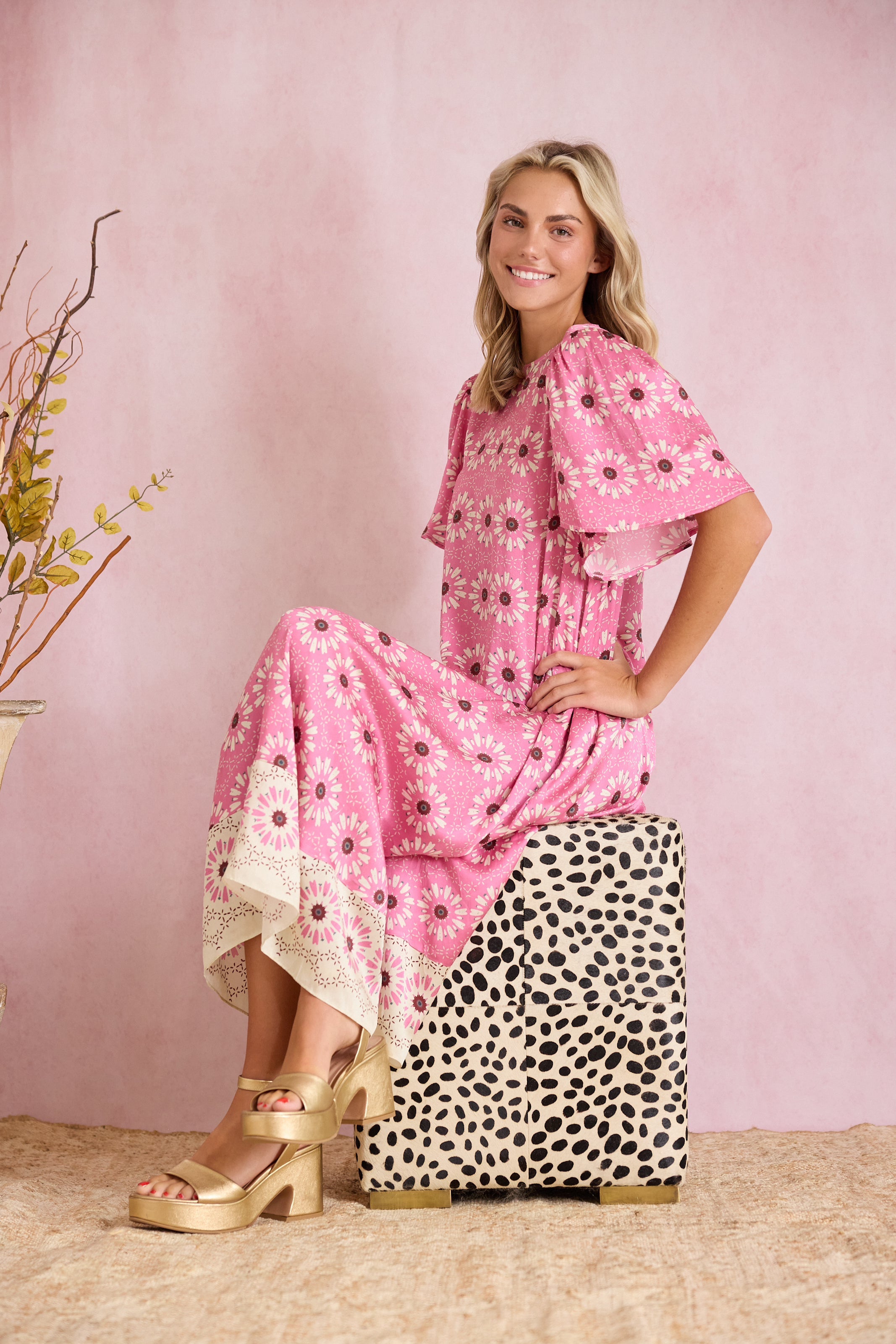 Georgia Dress - Wildflower Pink Floral Summer Dress for Women | Casual & Party Wear | Perfect for Weddings, Dates & Outdoor Events