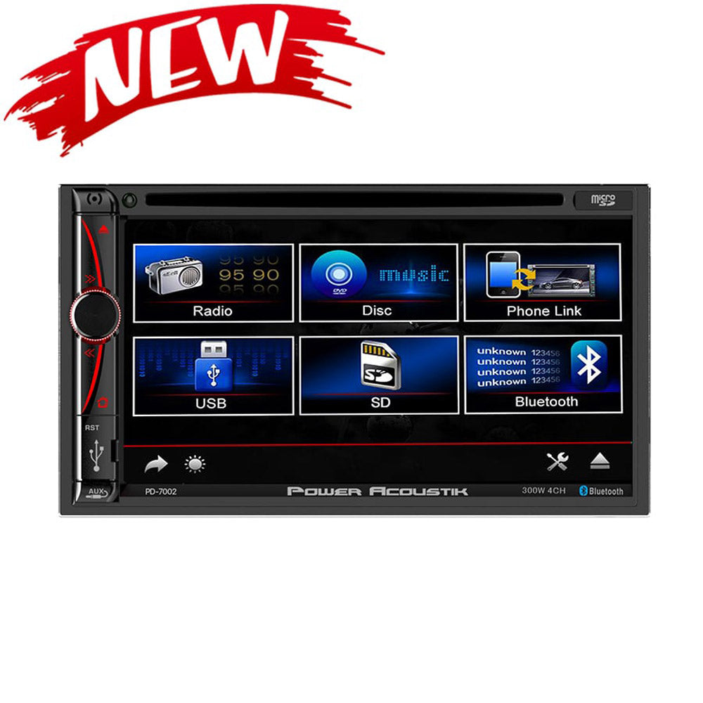 Power Acoustik PD7002 7 Inch Car DVD Player with Touchscreen Display - In-Dash Multimedia Receiver for GPS Navigation, Bluetooth, and Backup Camera | Perfect for Trucks, SUVs, and Custom Car Audio Systems
