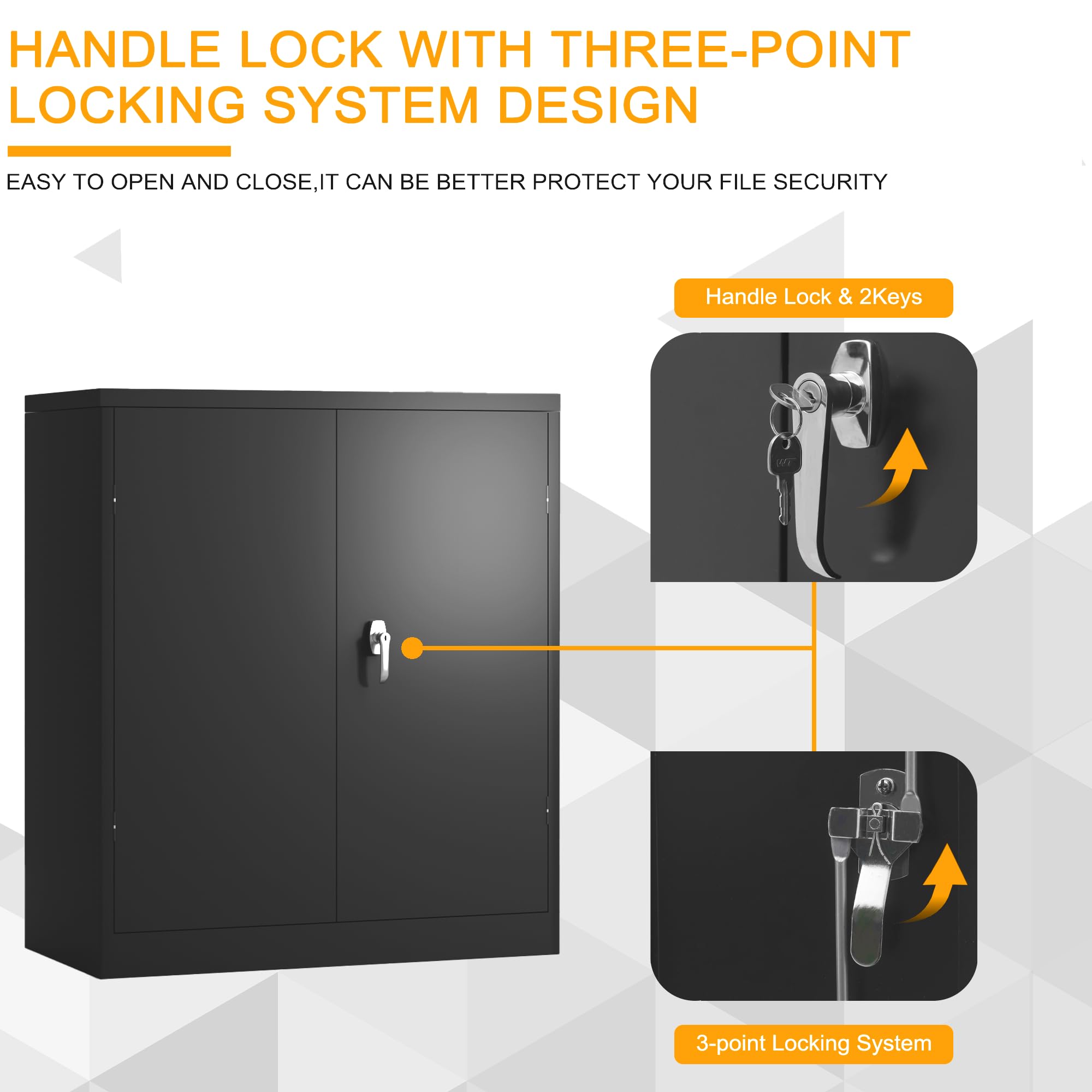 Lockable Metal Office File Cabinet with 2 Adjustable Shelves - Black Garage Storage Cabinet with Locking Door - Small Tool Cabinet (41.6''H×36''W×18''D) - Perfect for Home Office, Garage Organization & Secure Document Storage - Assembly Required