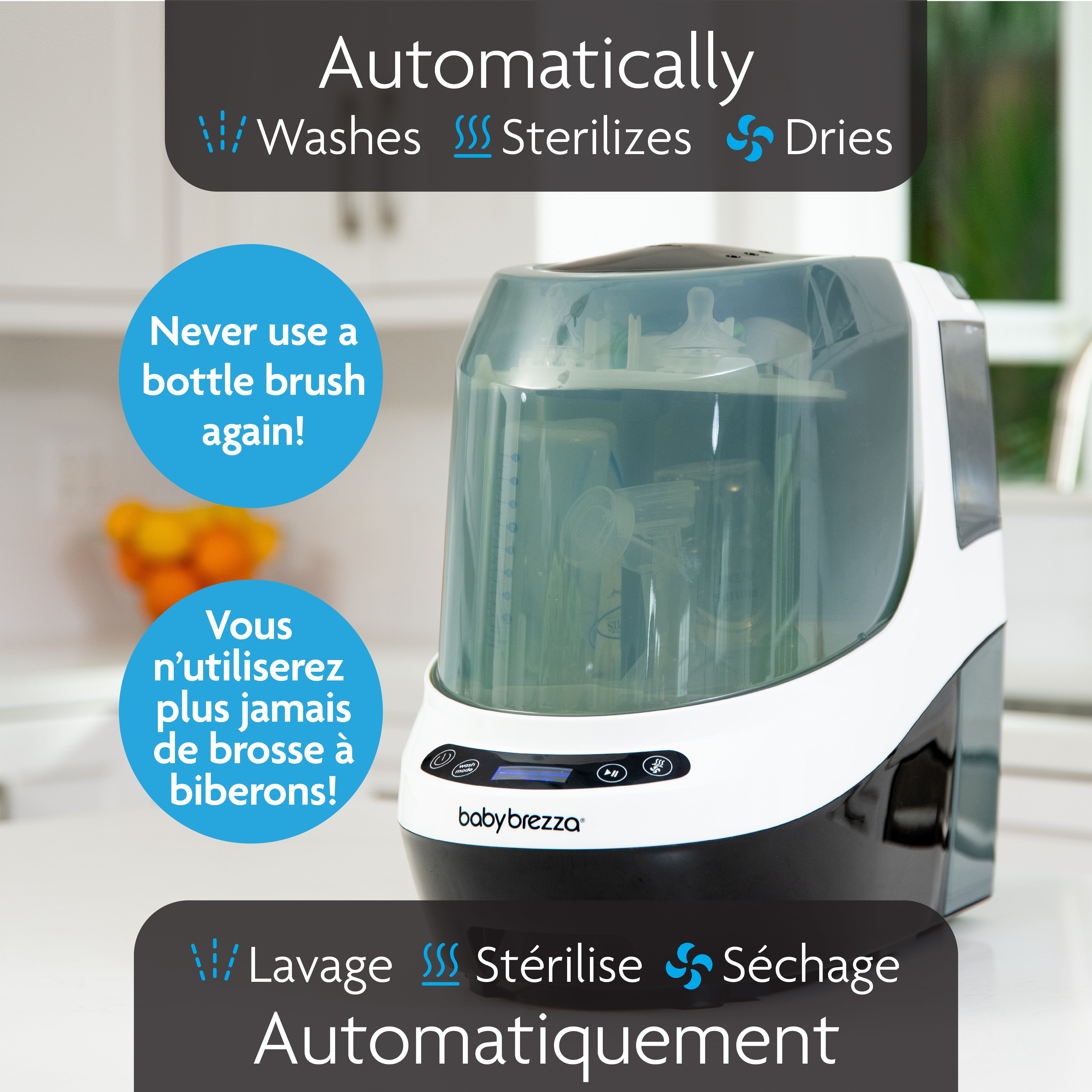 Baby Brezza Bottle Washer Pro - Automatic Baby Bottle Cleaner & Sterilizer in White | Perfect for Nursery, Daycare & Travel Use