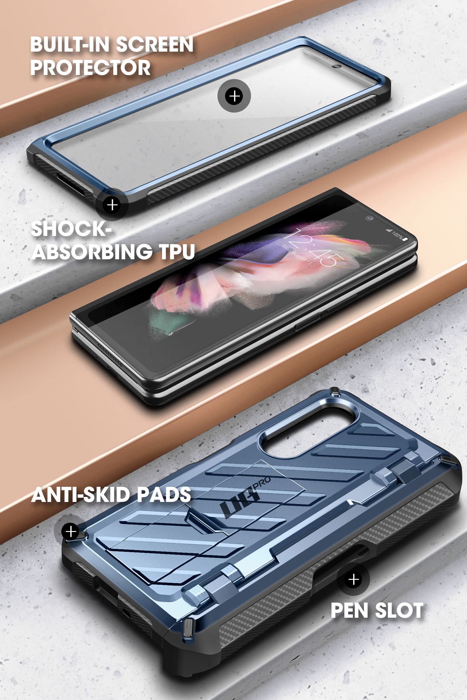 SUPCASE Unicorn Beetle Pro Rugged Case for Samsung Galaxy Z Fold 3 5G (2021) - Heavy Duty Dual Layer Protection with Built-in Screen Protector, Kickstand & S Pen Holder | Perfect for Outdoor Adventures, Work & Travel