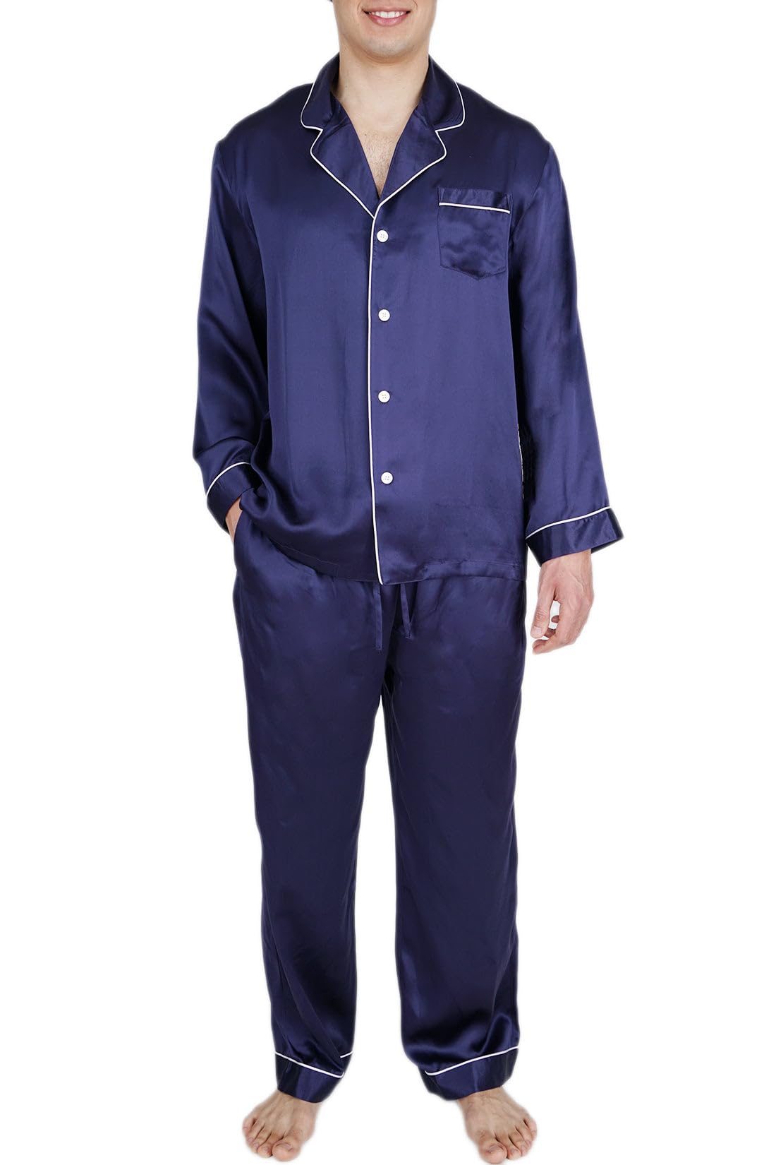 Premium 100% Mulberry Silk Pajama Set for Men - Luxury Sleepwear with Comfortable Design - Perfect for Relaxing at Home, Lounging & Gift Giving