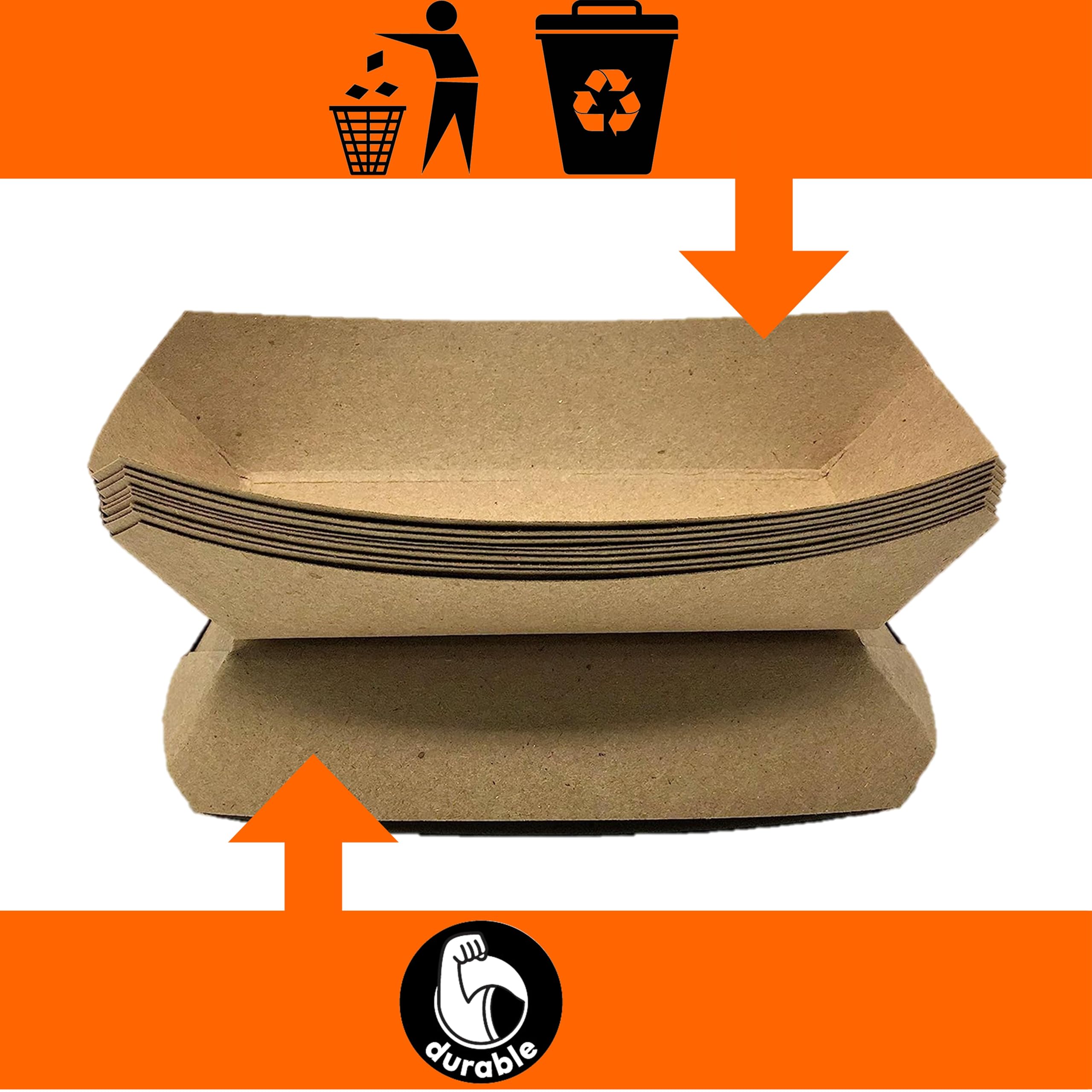 Mr Miracle Extra Large 5LB Kraft Paper Food Trays - 50 Pack Disposable & Recyclable Serving Boats for Condiments, Snacks, Concession Food - Grease Resistant - Perfect for Parties, Picnics, Food Trucks and Catering Events