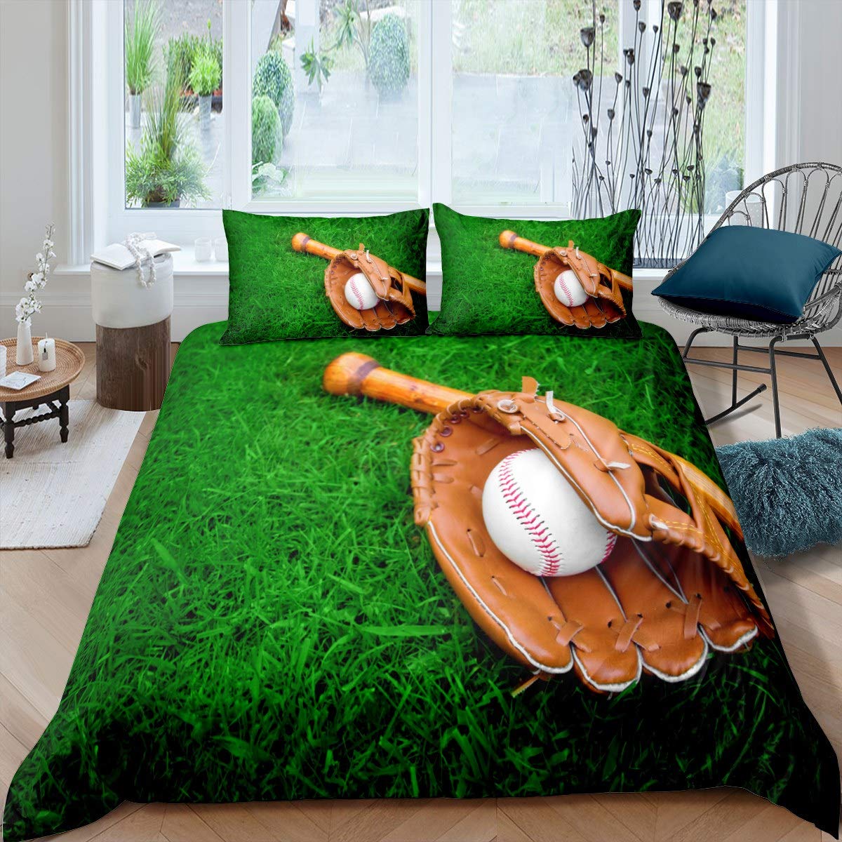 Feelyou Baseball Bedding Set - Sports Theme Duvet Cover for Kids, Teens & Adults - Baseball Pattern Comforter Cover & Pillowcase (2PC Twin Size) - Perfect for Baseball Games, Bedroom Decor & Sports Lovers