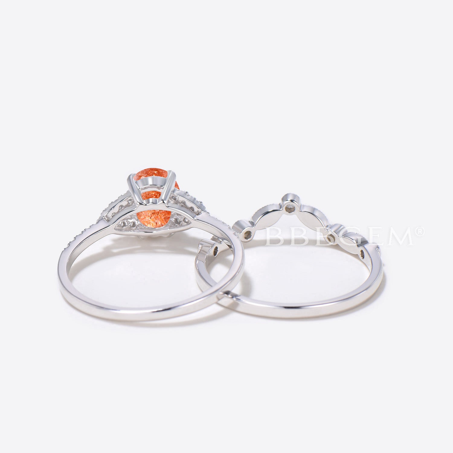 Elegant Oval Sunstone Engagement Ring in 14K White Gold with Cluster Diamonds - Perfect for Weddings, Proposals & Anniversary Gifts