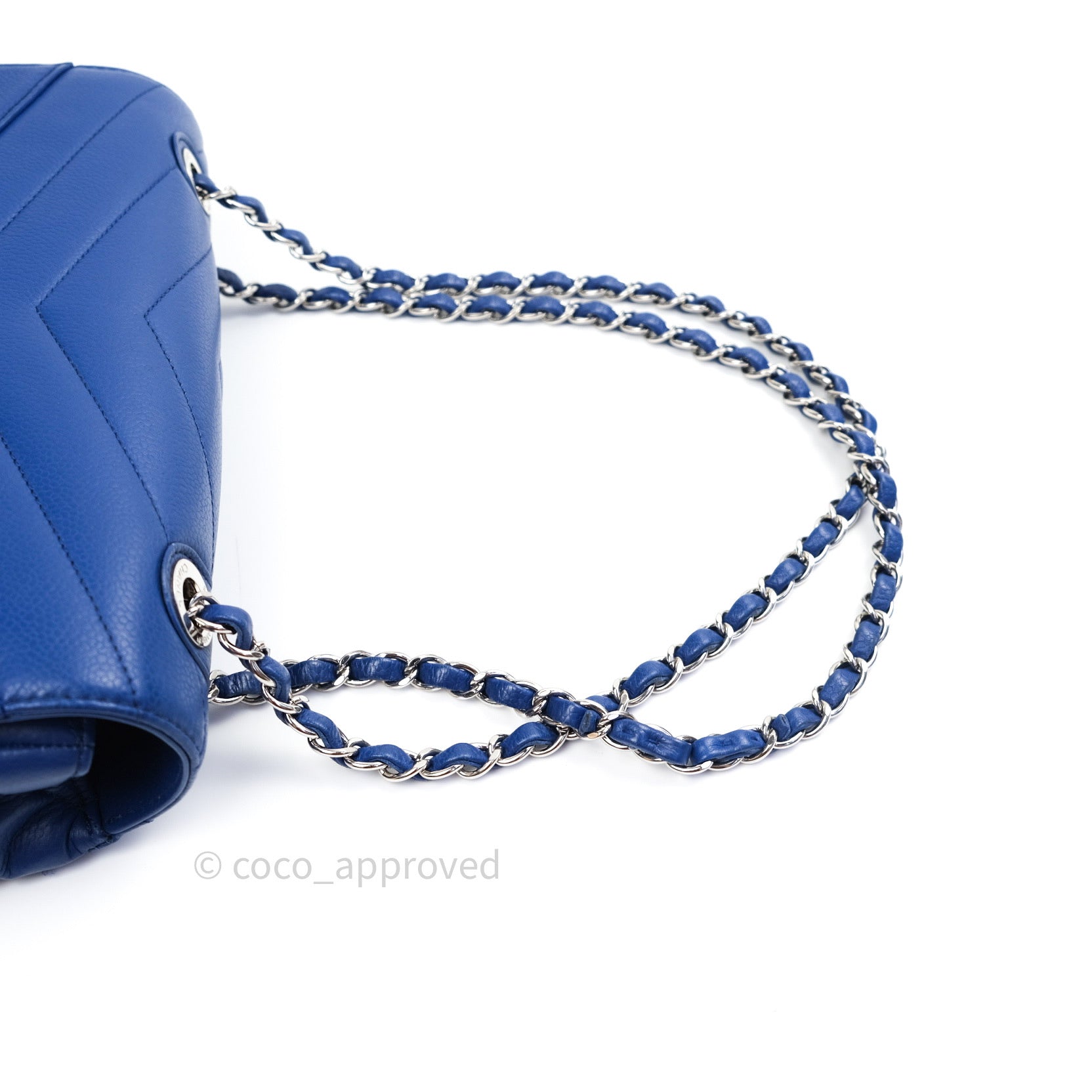 Chanel Chevron Quilted Medium Flap Bag in Blue Grained Calfskin Leather with Silver Hardware - Perfect for Evening Events & Luxury Fashion Accessories