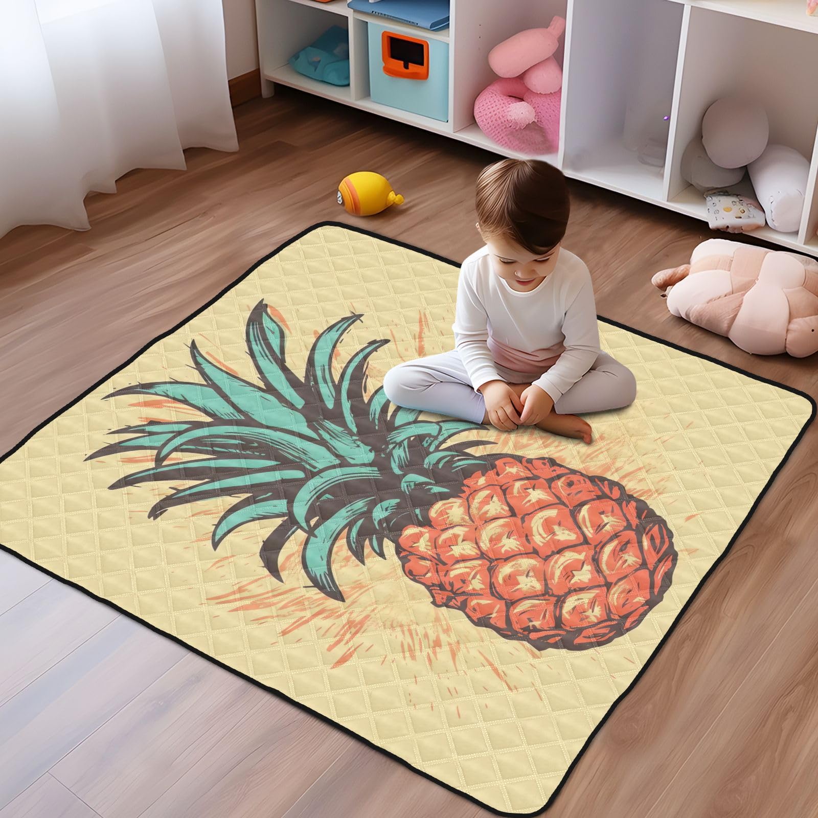 **Pineapple Baby Play Mat - 50x50 Inch Non-Toxic Floor Playmat for Infants 0-12 Months | Soft, Machine Washable Activity Mat for Crawling, Tummy Time & Playpen Use**    *(Perfect for nursery, daycare, or playroom – safe and fun for newborns & toddlers!)*