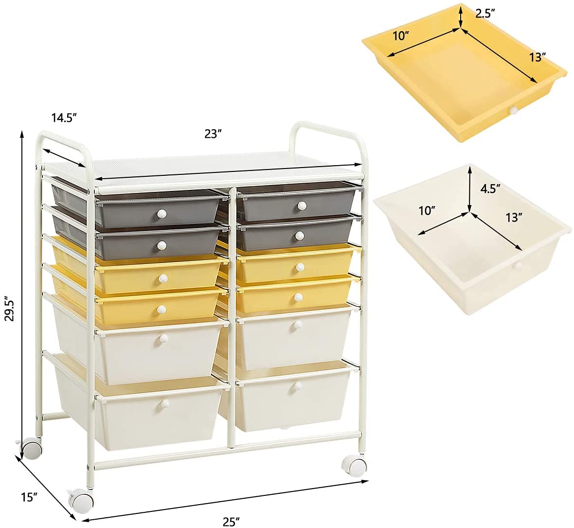 FANTASK 12-Drawer Rolling Storage Cart with Wheels - Multipurpose Mobile Organizer for Tools, Crafts, Office Supplies & Beauty Products - Perfect for School, Home, Office & Salon Organization (Yellow)