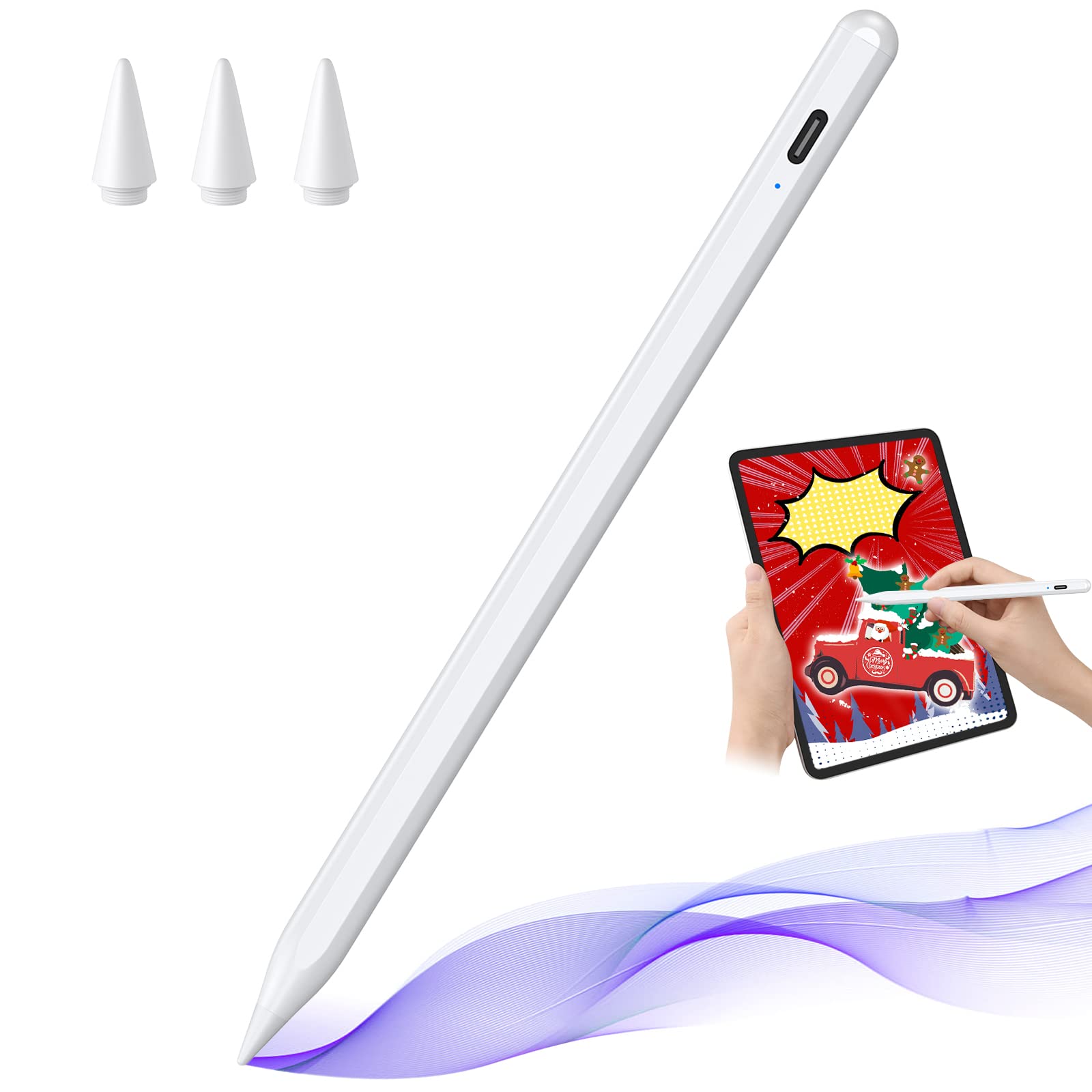 Premium Stylus Pen for iPad 9th & 10th Generation - Ultra Fast 5X Charging Digital Pencil - Compatible with Apple iPad Pro 11/12.9 Inch (2018-2023), iPad 6-10 Gen, iPad Mini 5-6 Gen, iPad Air 3-5 Gen - White - Perfect for Drawing, Note-Taking & Professional Work
