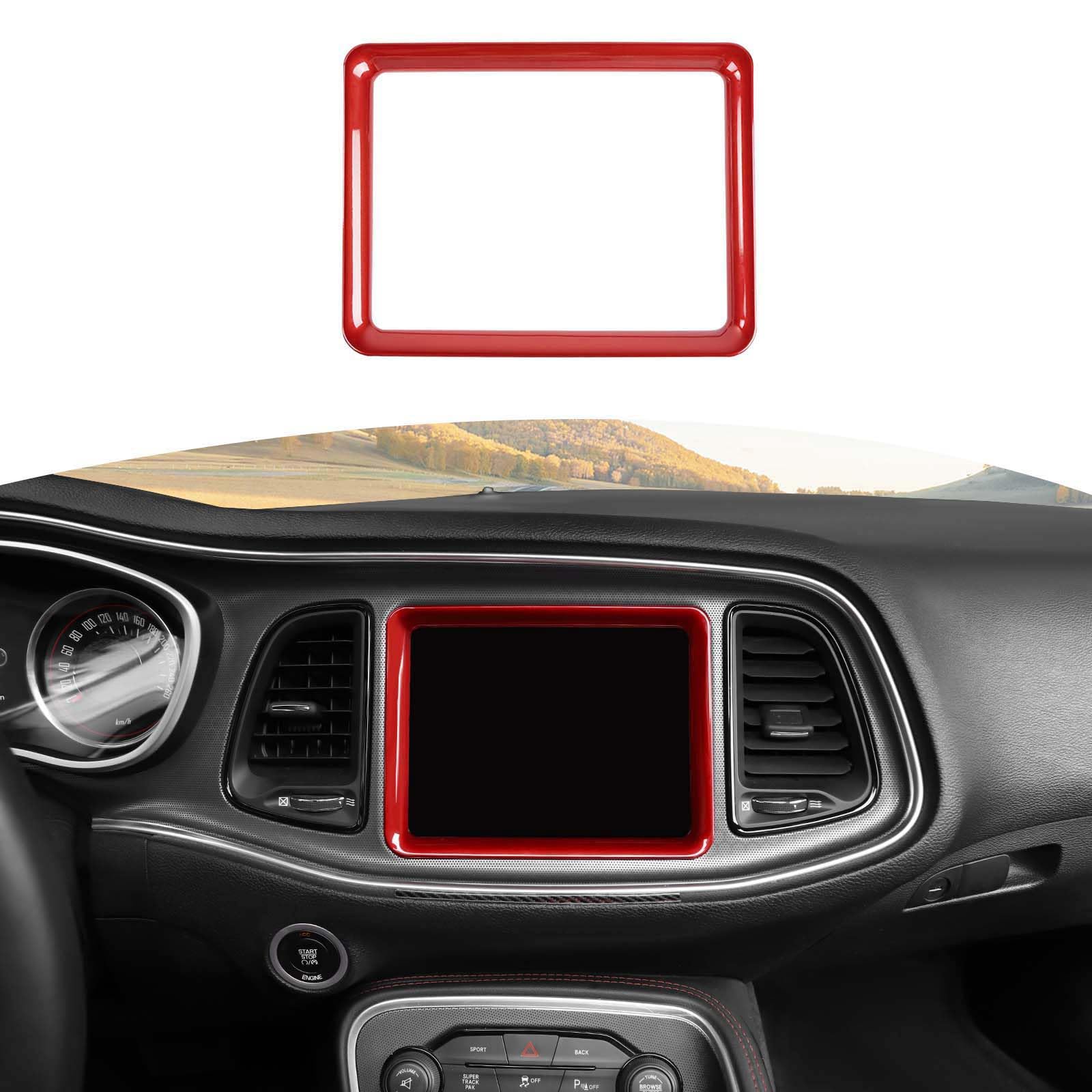 RT-TCZ Red Dashboard Display Screen Trim Frame Cover for 2015-2023 Dodge Challenger | Interior Accessories Upgrade | Perfect for Car Enthusiasts & Customization Projects