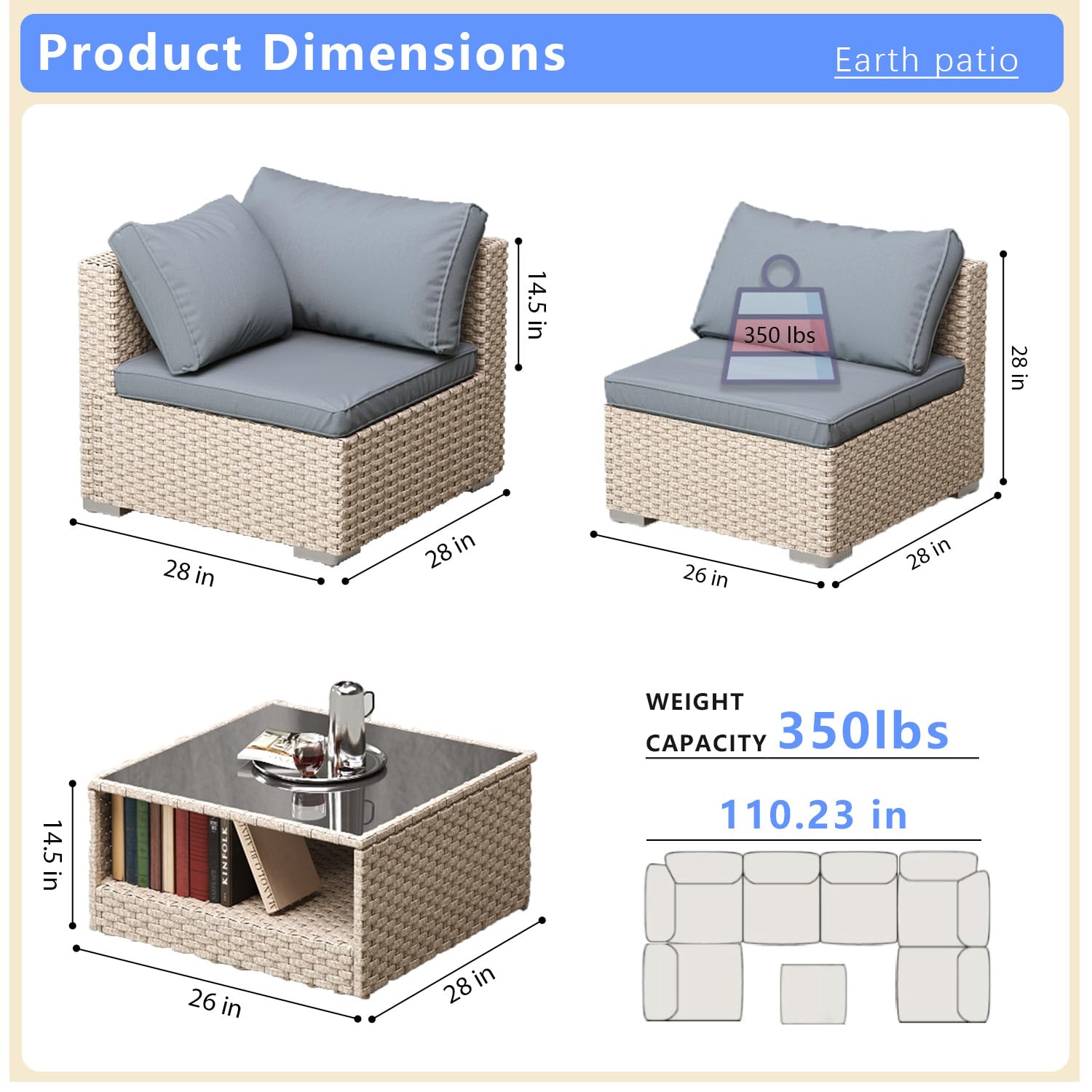 9-Piece Wicker Patio Furniture Set with Waterproof Cushions & Coffee Table - Outdoor Sectional Sofa Conversation Set for Backyard, Garden, Poolside - Beige Rattan Patio Seating for Relaxing & Entertaining