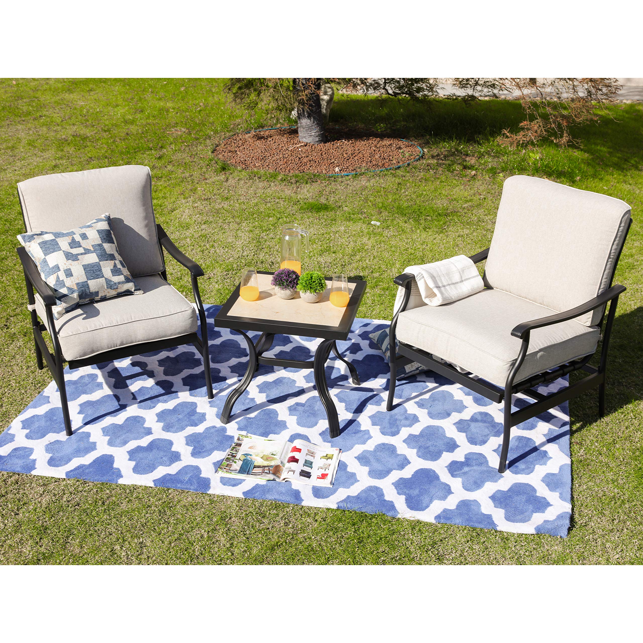 LOKATSE HOME 3-Piece Outdoor Patio Furniture Set - 2 Bistro Chairs & 21