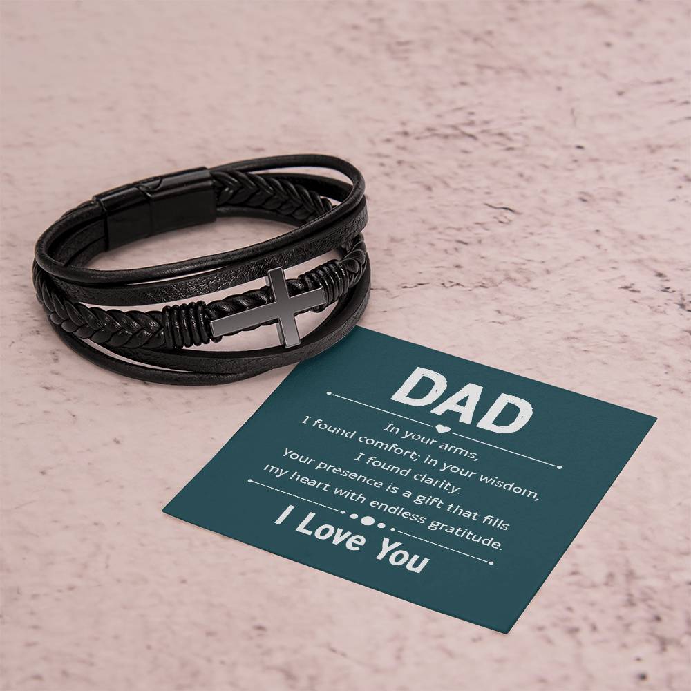 Personalized Leather Cross Bracelet for Dad with Message Card - Thoughtful Birthday & Christmas Gift for Father - Perfect for Daily Wear, Special Occasions & Religious Events