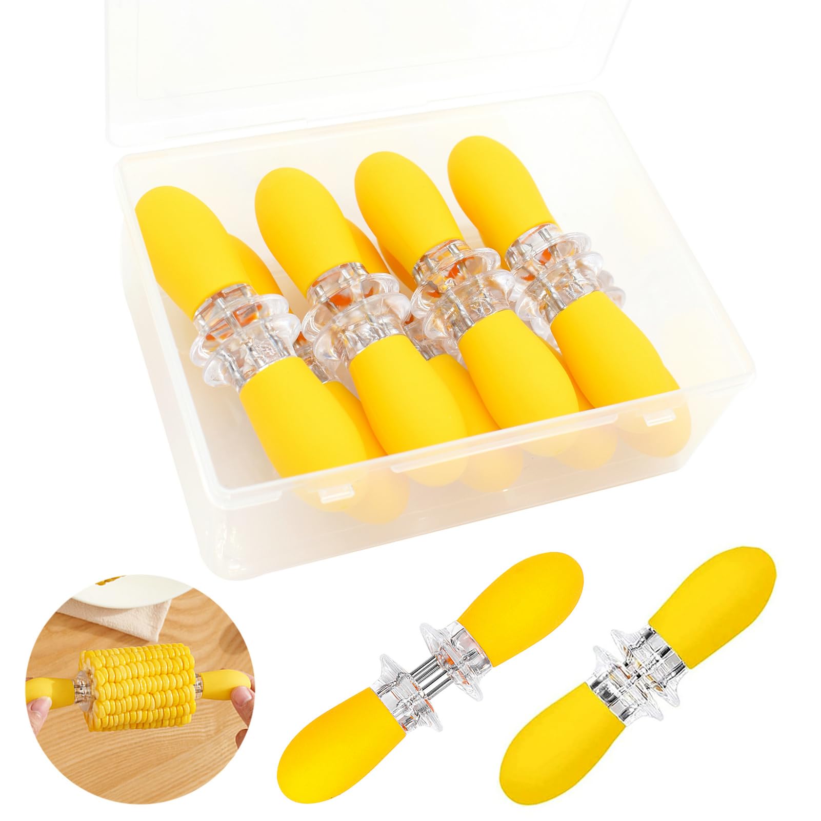 16Pcs/8 Pairs Stainless Steel Corn Cob Holders - Yellow Interlocking Corn Skewers Forks for BBQ, Grilling & Camping | Perfect for Home Cooking, Outdoor Parties & Picnics