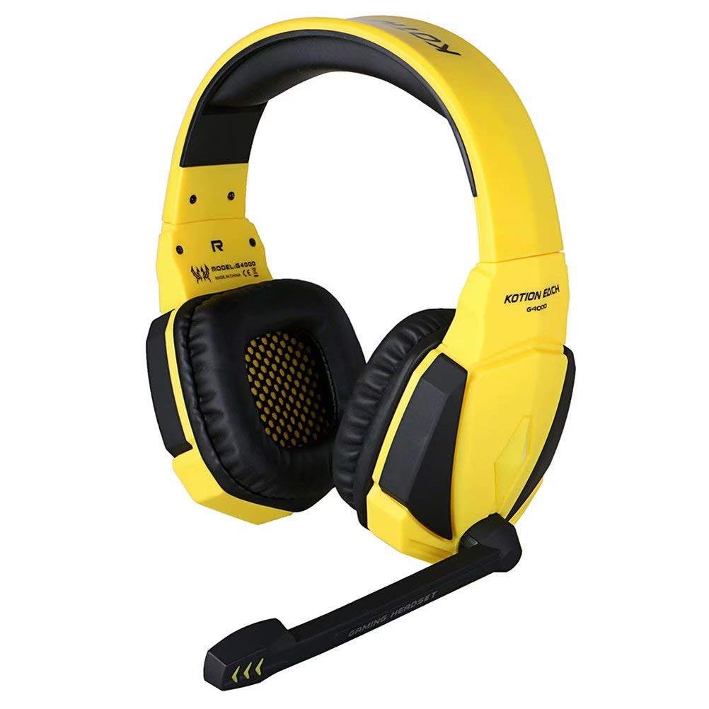 CSZH USB Stereo Gaming Headset with Microphone, Volume Control & LED Lights - Compatible with Xbox One, PC, Laptop, Tablet, Mac & Smartphone (Black/Yellow) - Perfect for Online Gaming, Streaming & Video Calls