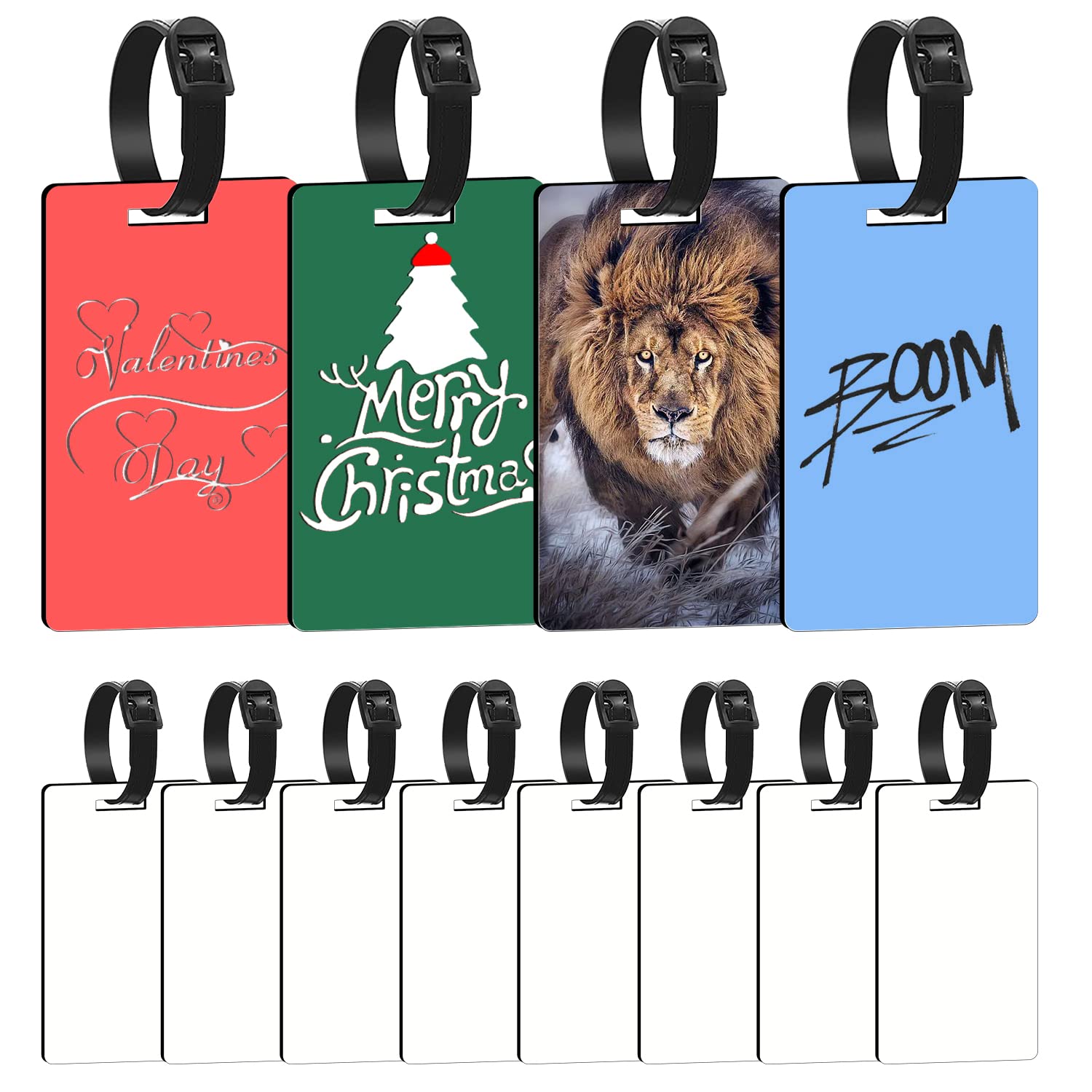 12Pcs White Sublimation Blanks Luggage Tags - Double-Sided MDF Travel Baggage Tags with Straps for Personalized Suitcase Identification | DIY Christmas & Thanksgiving Gifts | Perfect for Travel, Vacation & Business Trips