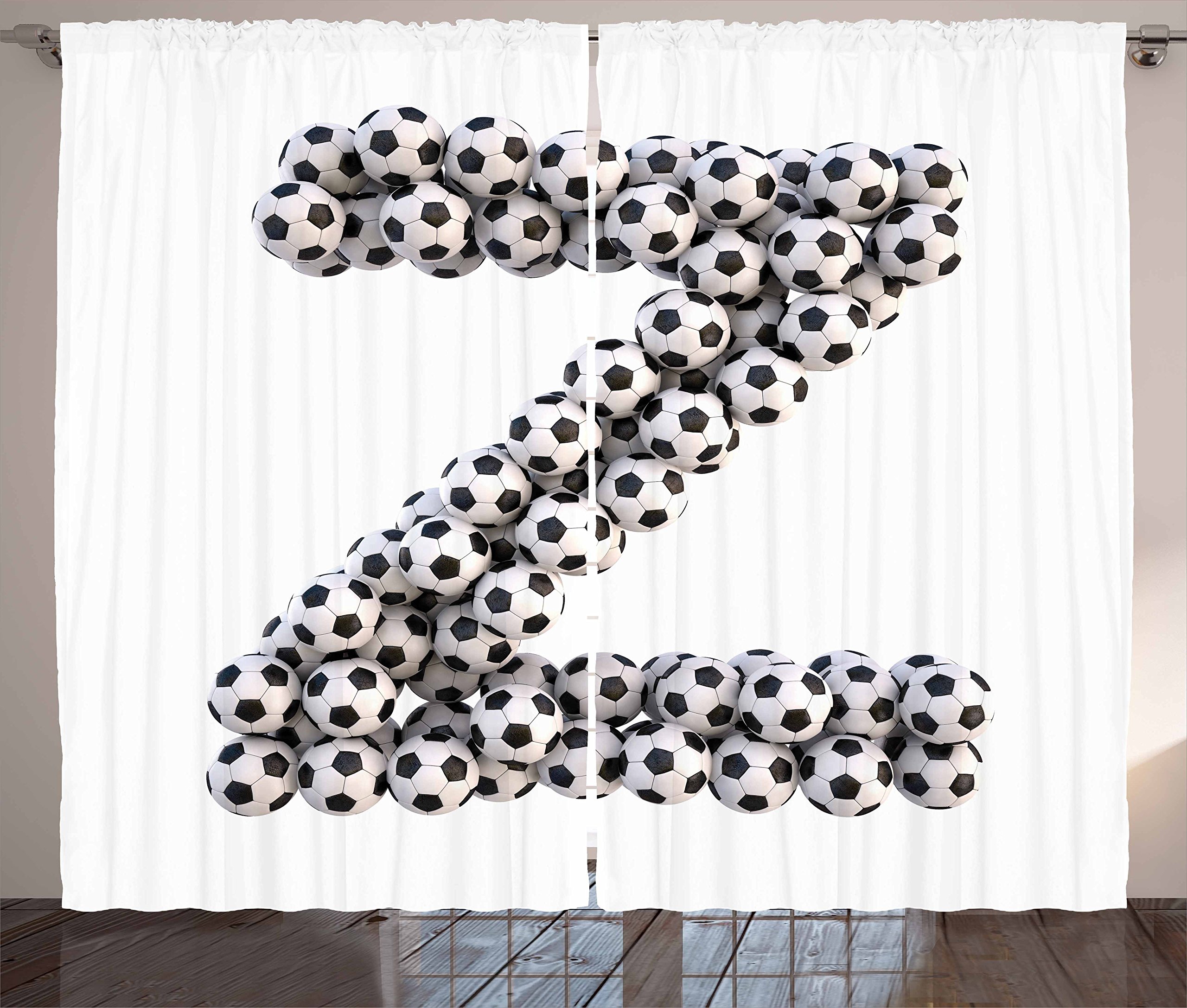 Ambesonne Black and White Football Letter Z Curtains - 2 Panel Set, 108