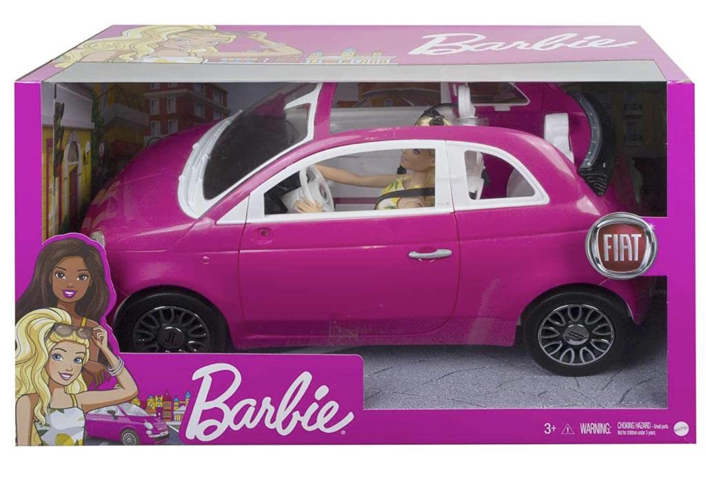 Barbie Fiat 500 Doll and Car Toy Set - Pink Convertible Vehicle with Fashion Doll for Kids Ages 3+ | Perfect for Pretend Play, Birthday Gifts & Collectors