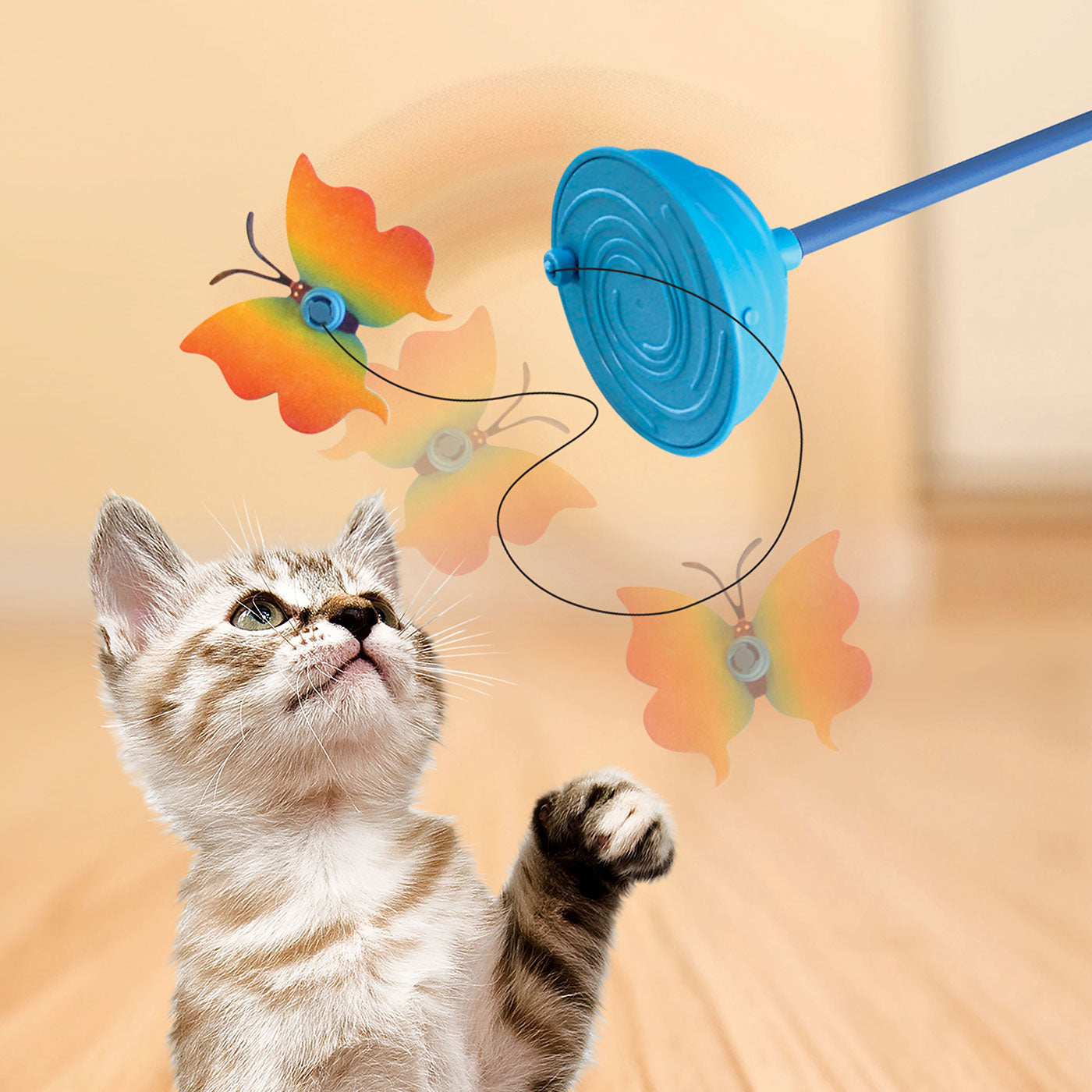 KONG Teaser Purrsuit Butterfly Cat Toy - Interactive Feather Wand for Indoor Cats - Perfect for Playtime & Exercise - Great for Bonding & Stimulation