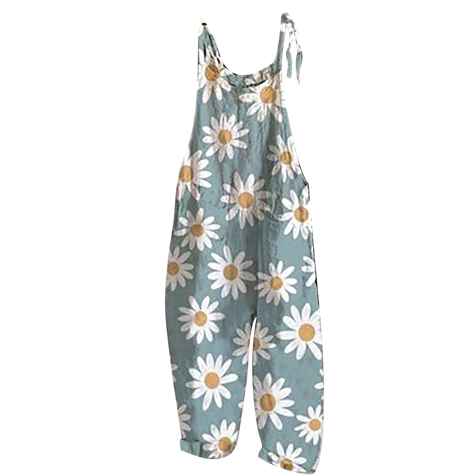 Floral Print Women's Baggy Overalls - Wide Leg Suspender Jumpsuit with Pockets | Casual Outfit for Spring & Summer | Blue XX-Large Size | Perfect for Outdoor Activities, Music Festivals & Streetwear Fashion