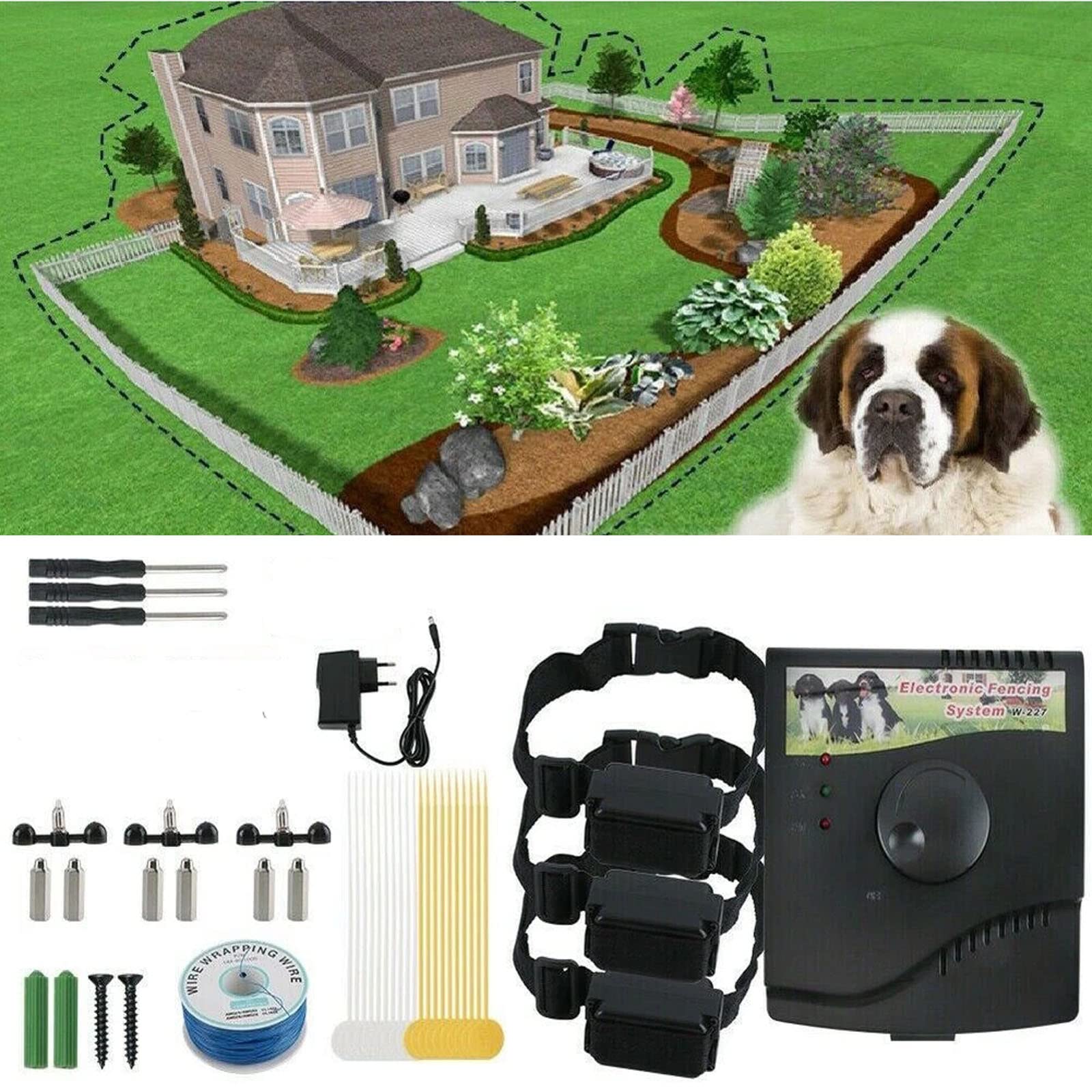 Underground Electric Dog Fence System - Waterproof Rechargeable In-Ground Pet Containment with Vibration, Shock & Tone Correction for Small, Medium & Large Dogs (3-Dog Kit) - Perfect for Backyard Safety & Dog Training