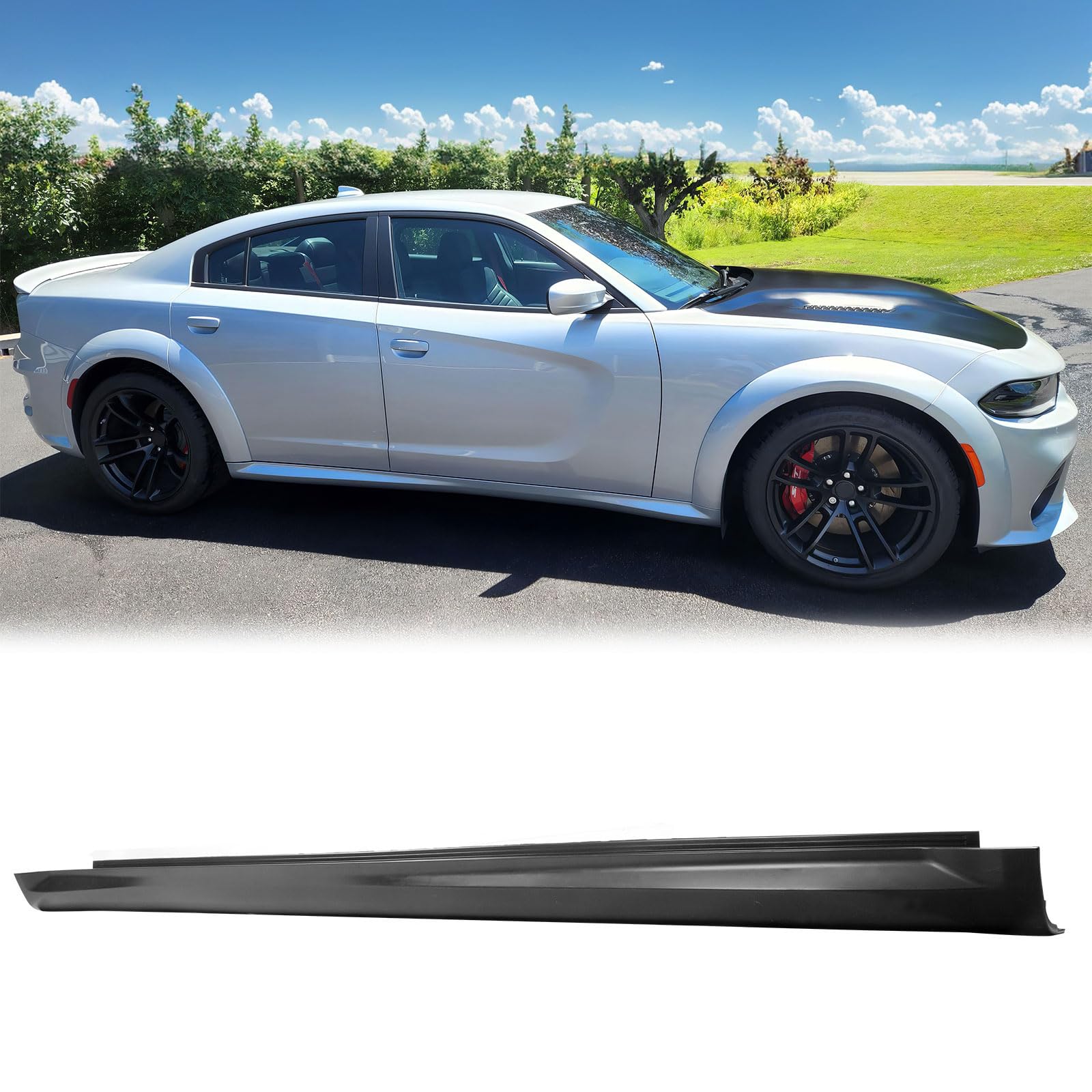 FREEMOTOR802® Side Skirts Splitters Rocker Panel Extensions for 2020-2023 Dodge Charger Widebody - Unpainted Black PP 2PCS Pair | Enhance Style & Protection for Street Racing & Car Shows