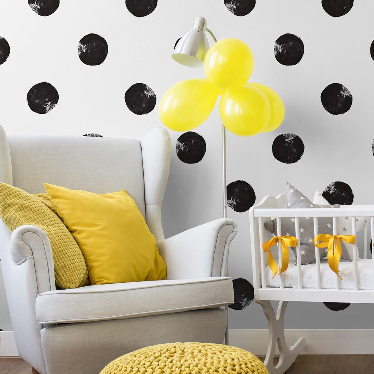 Black and White Dots Baby Peel and Stick Removable Wallpaper - 24