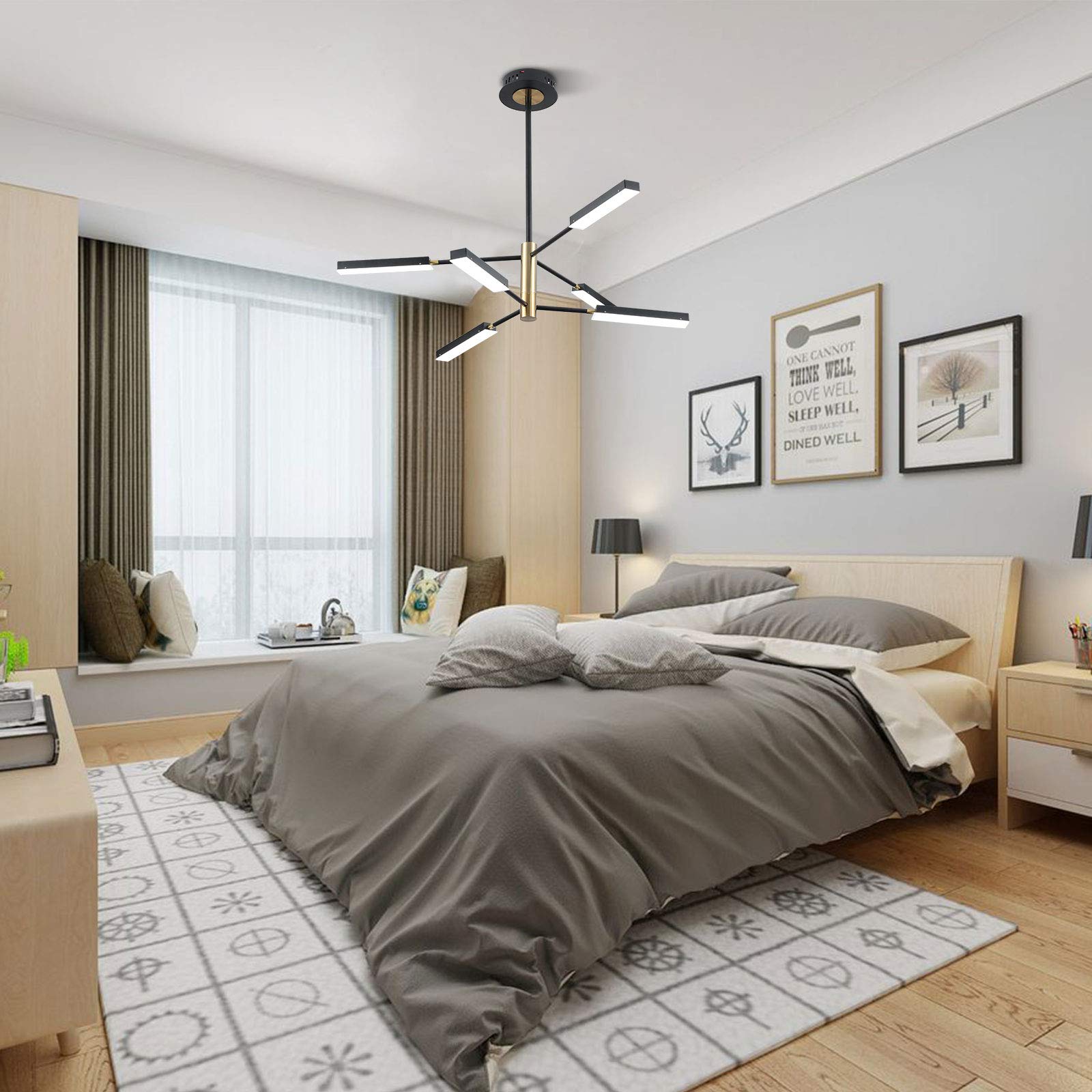 Modern LED Chandelier - 6-Light Sputnik Pendant for Bedroom & Living Room