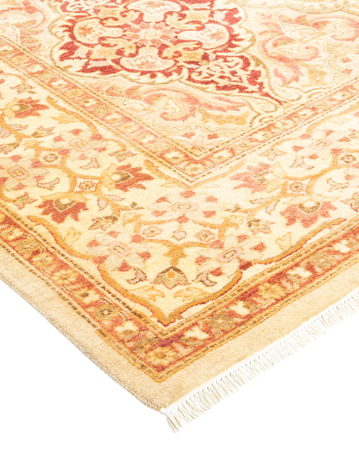 Handmade Traditional Oriental Mogul Ivory 4x6 Wool Area Rug - One of a Kind Hand Knotted Solo Rugs for Living Room, Bedroom & Home Decor