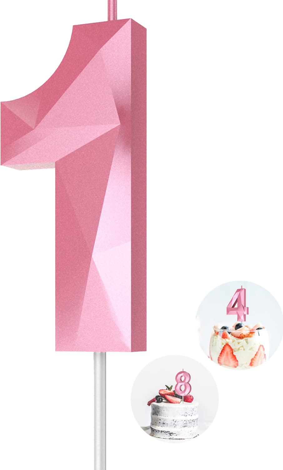 3D Diamond Shape Number 1 Birthday Candle (Pink) - Happy Birthday Cake Candles for Birthday Parties, Weddings, Reunions & Theme Decorations - Perfect for Cake Toppers, Dessert Displays & Celebration Centerpieces