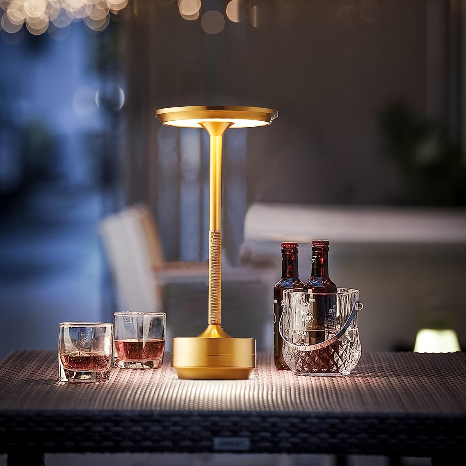 KPSHINE Rechargeable Cordless LED Table Lamp - Gold Aluminum Battery Operated Lamp with 3 Color Temperature & Stepless Dimming for Home, Restaurant, Outdoor Lighting - Perfect for Patio, Bedside, Dining Room & Camping