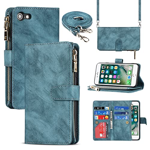 9 Card Slots Lanyard Blue