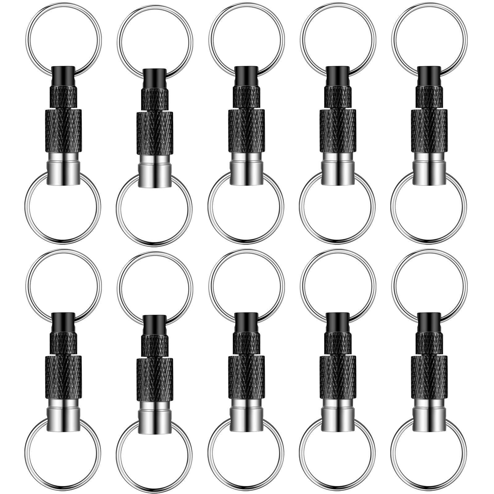 10 Pack Detachable Quick Release Keychain with 2 Split Rings - Durable Pull Apart Key Rings for Keys, Bags, Purses & Belts | Perfect for Organization, Travel & Everyday Carry