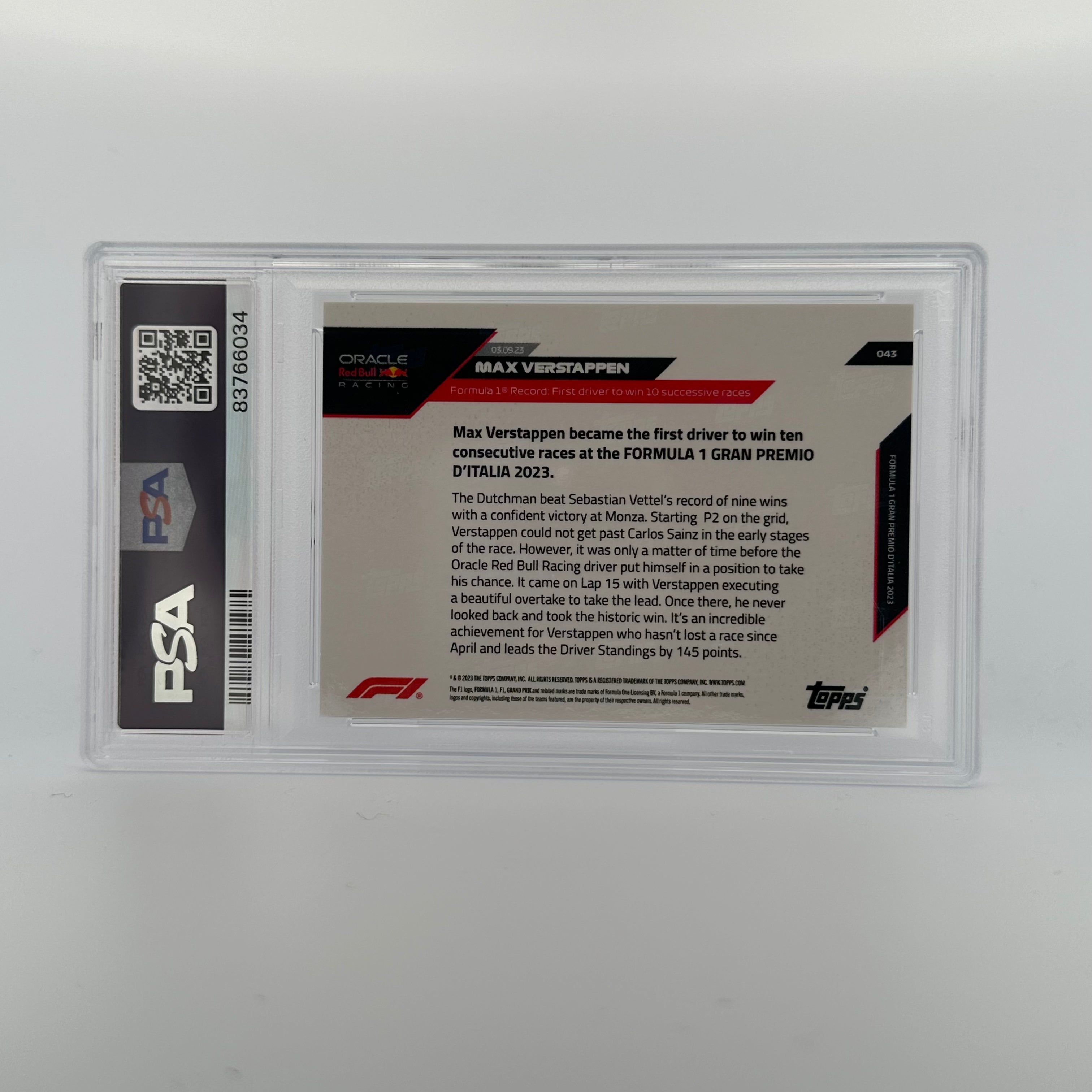 PSA 10 Graded 2008 Max Verstappen #43 Blue Parallel 2023 Topps Now Formula 1 Racing Card - Perfect for F1 Collectors and Sports Memorabilia Displays