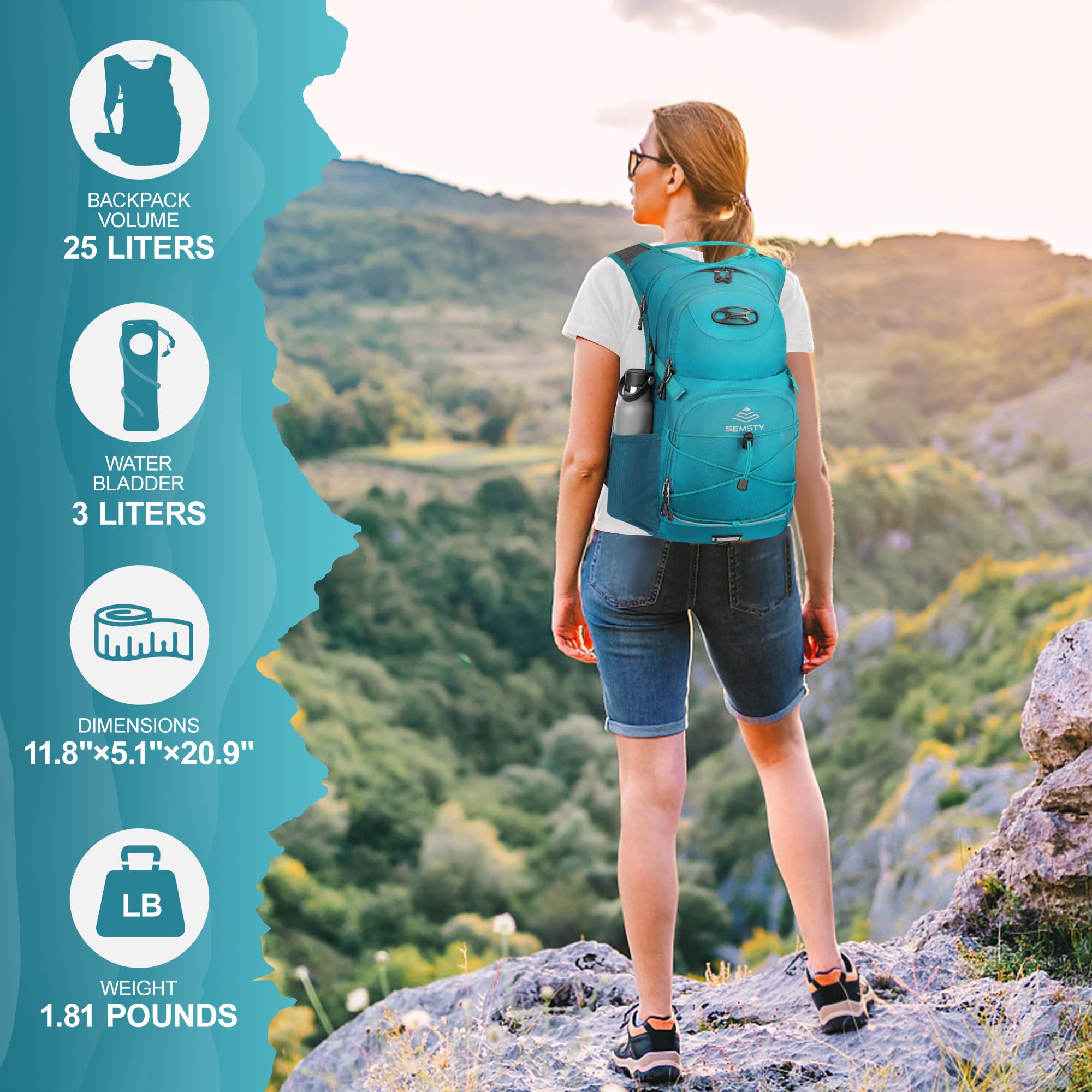 25L Hydration Backpack with 3L Water Bladder & Rain Cover - Lightweight Hiking Backpack for Camping, Cycling, Running, Hiking | Perfect for Outdoor Adventures, Travel & Daily Use (Men & Women)